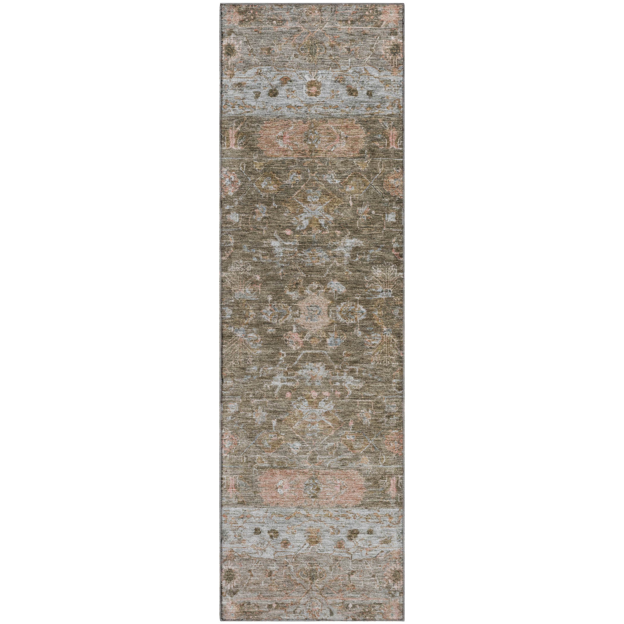 Florence Machine Washable Traditional Brown Rug 2'3" x 7'6" #shape_Runner
