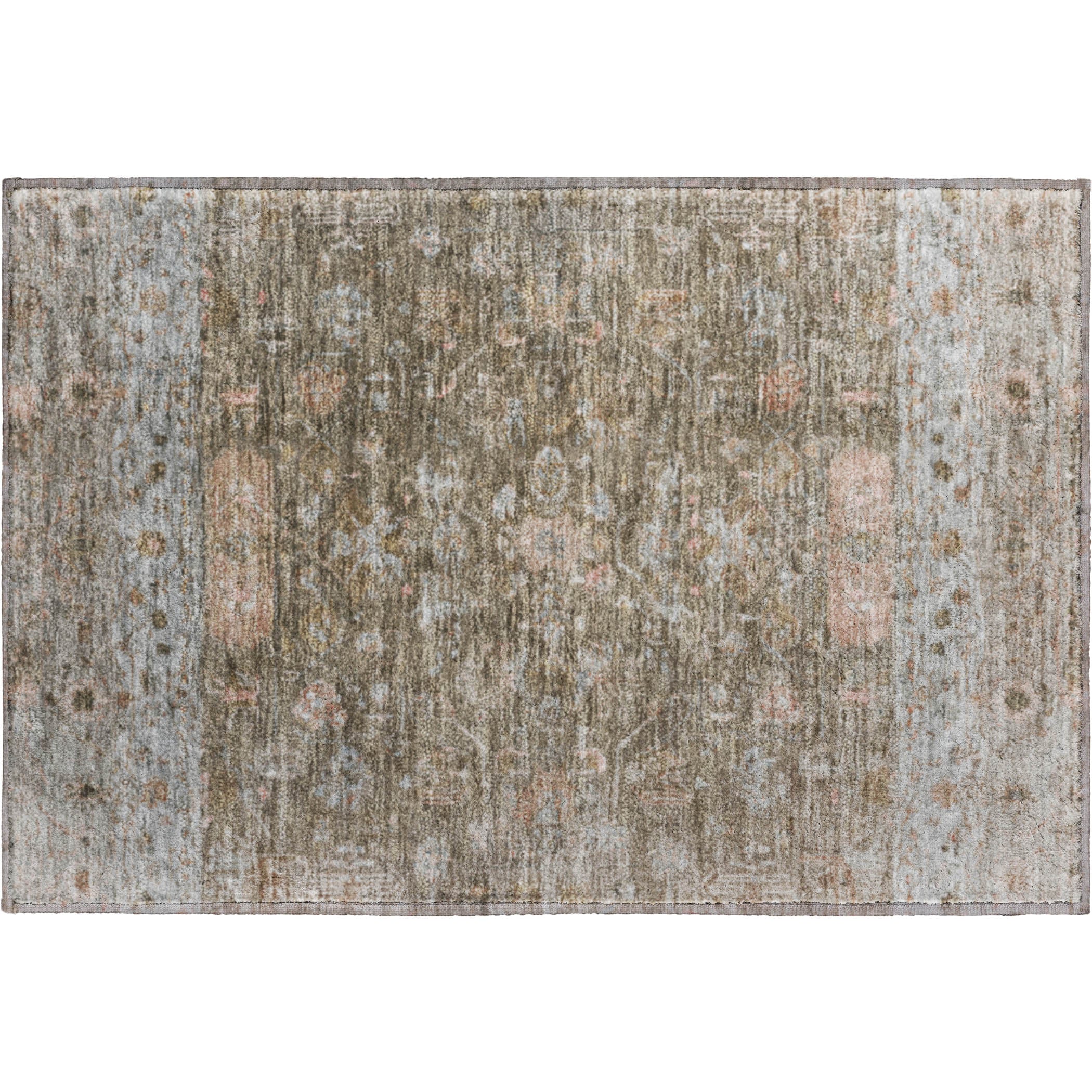 Florence Machine Washable Traditional Brown Rug 1'8" x 2'6" #shape_Rectangle
