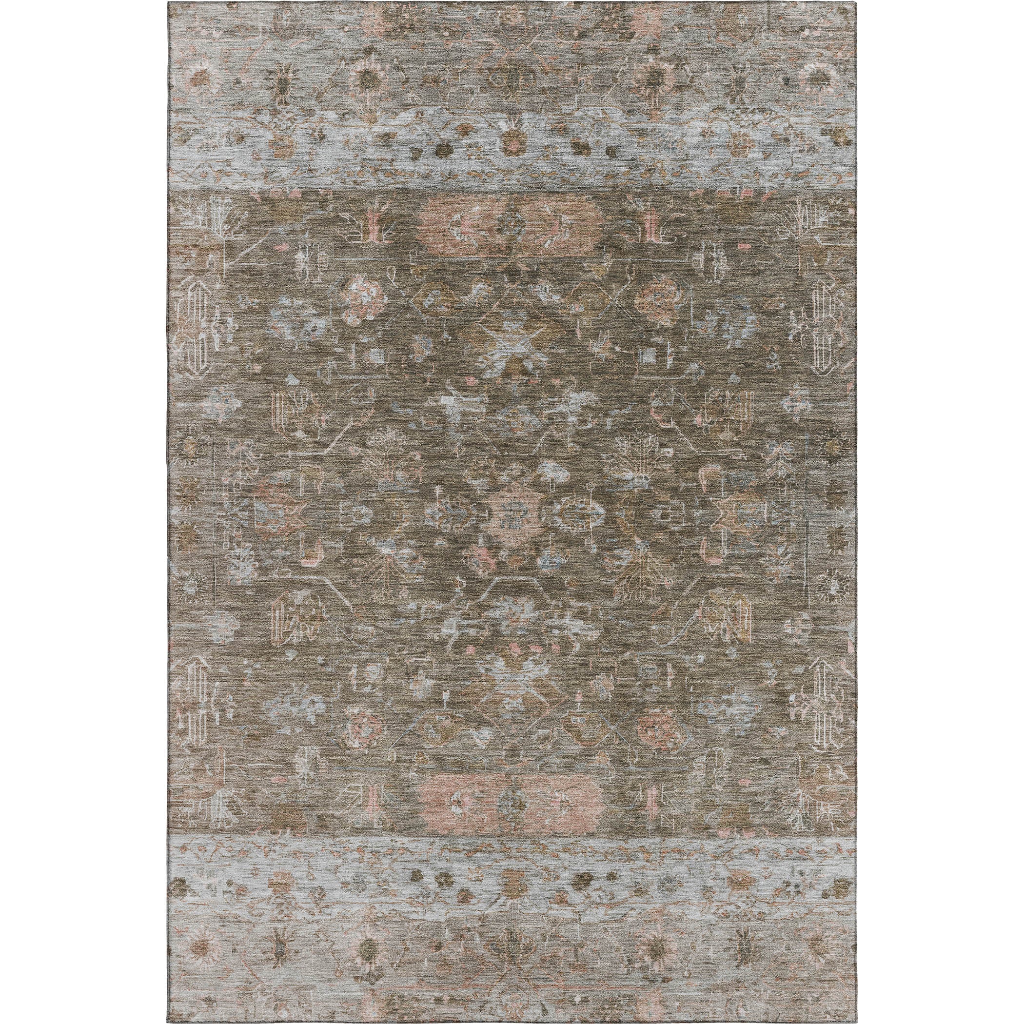 Florence Machine Washable Traditional Brown Rug 3' x 5' #shape_Rectangle