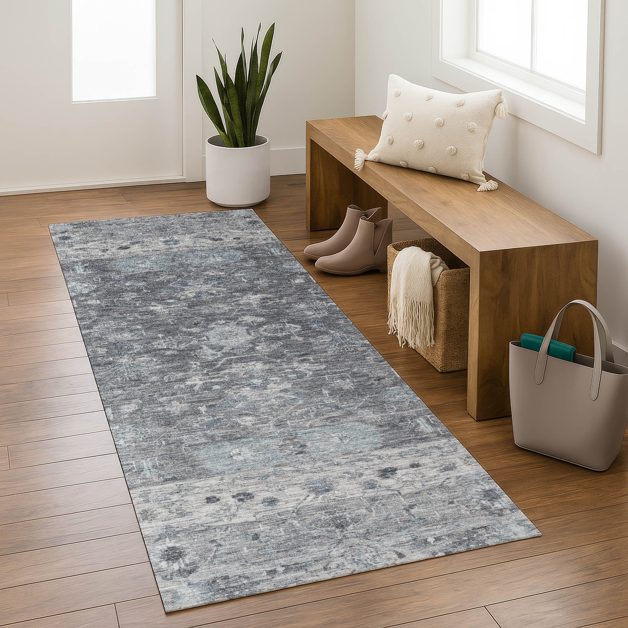 Florence Machine Washable Traditional Gray Rug 2'3" x 7'6" #shape_Runner
