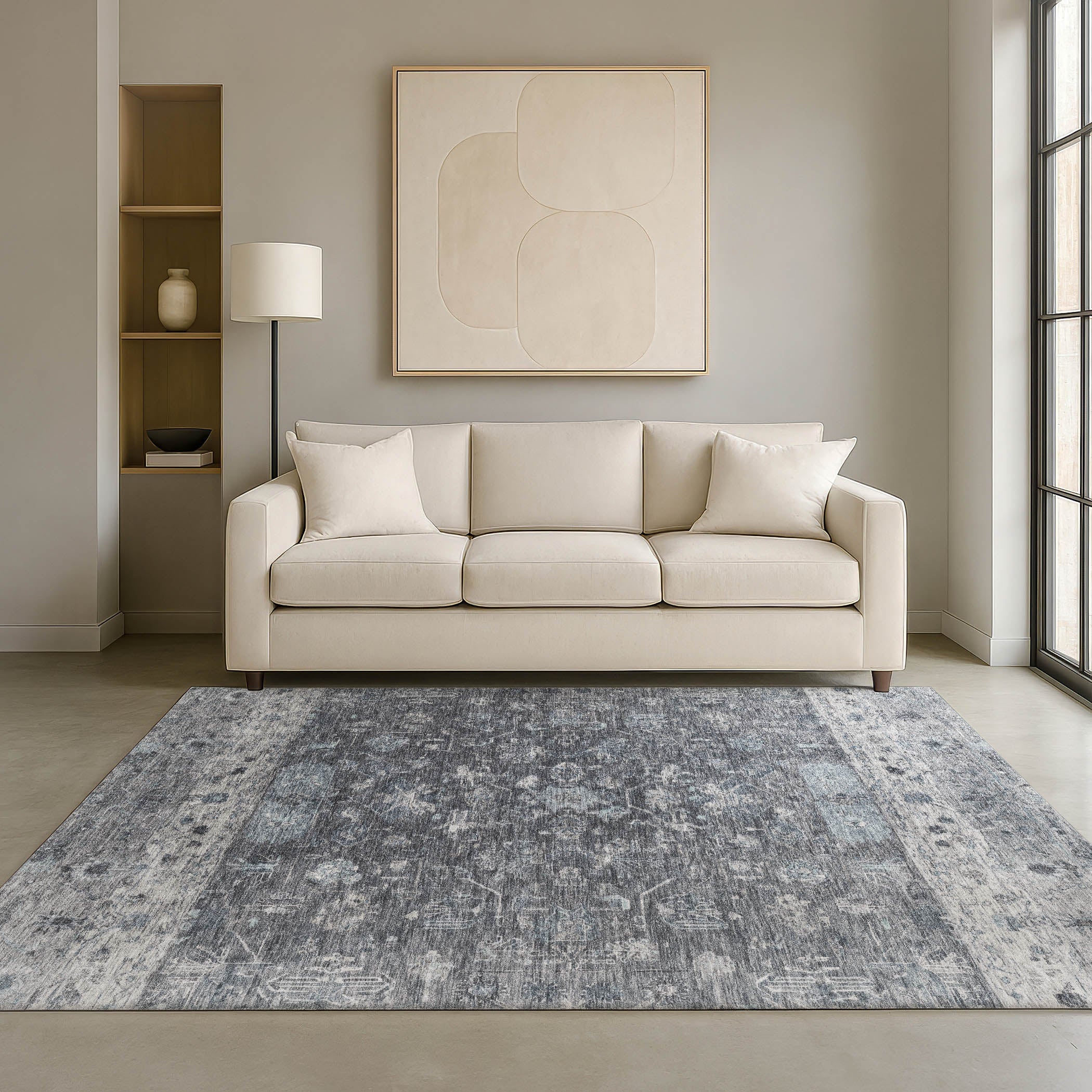 Florence Machine Washable Traditional Gray Rug 3' x 5' #shape_Rectangle
