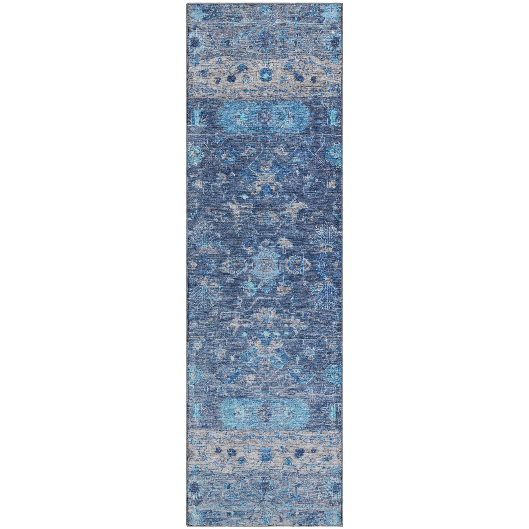 Florence Machine Washable Traditional Navy Blue Rug 2'3" x 7'6" #shape_Runner