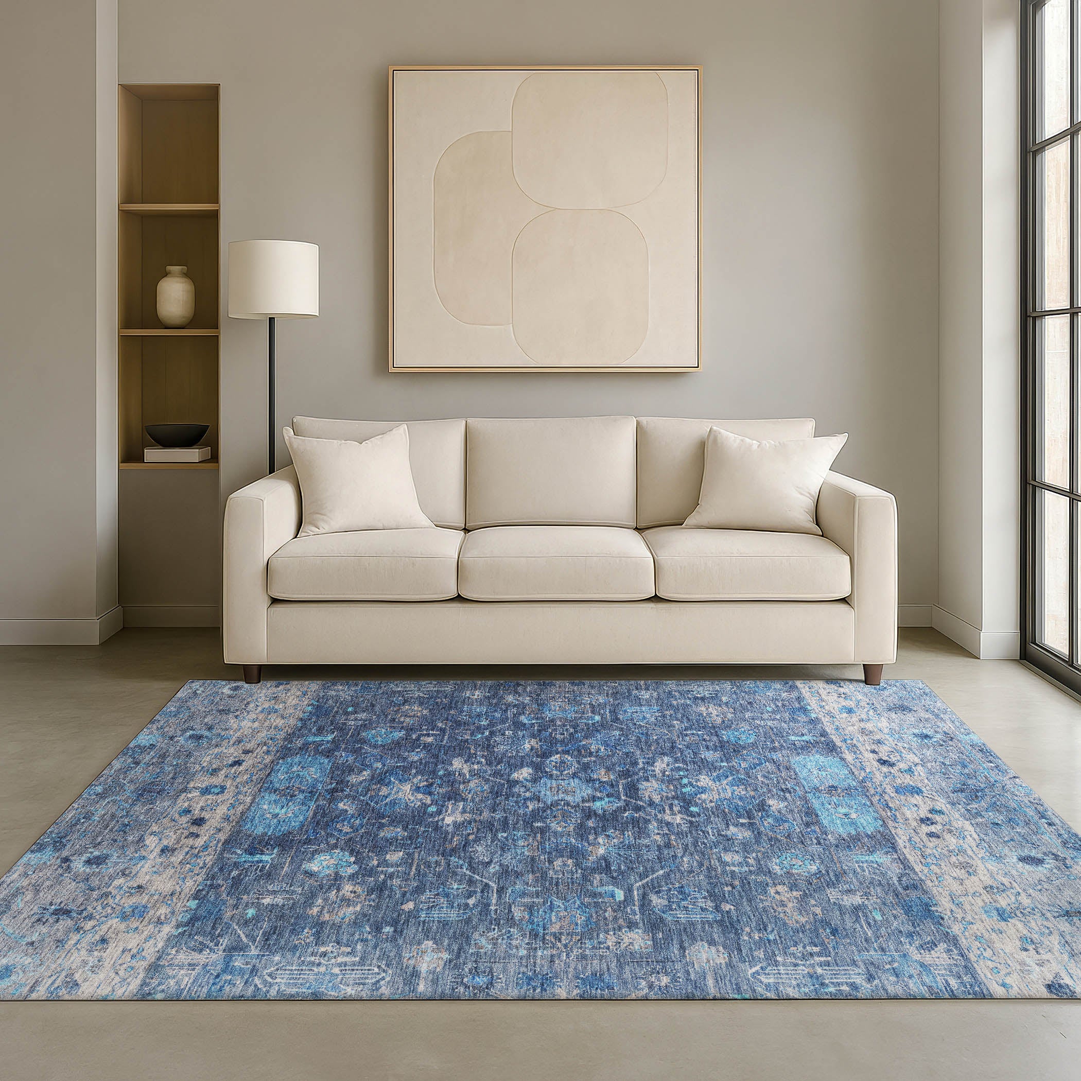 Florence Machine Washable Traditional Navy Blue Rug 3' x 5' #shape_Rectangle