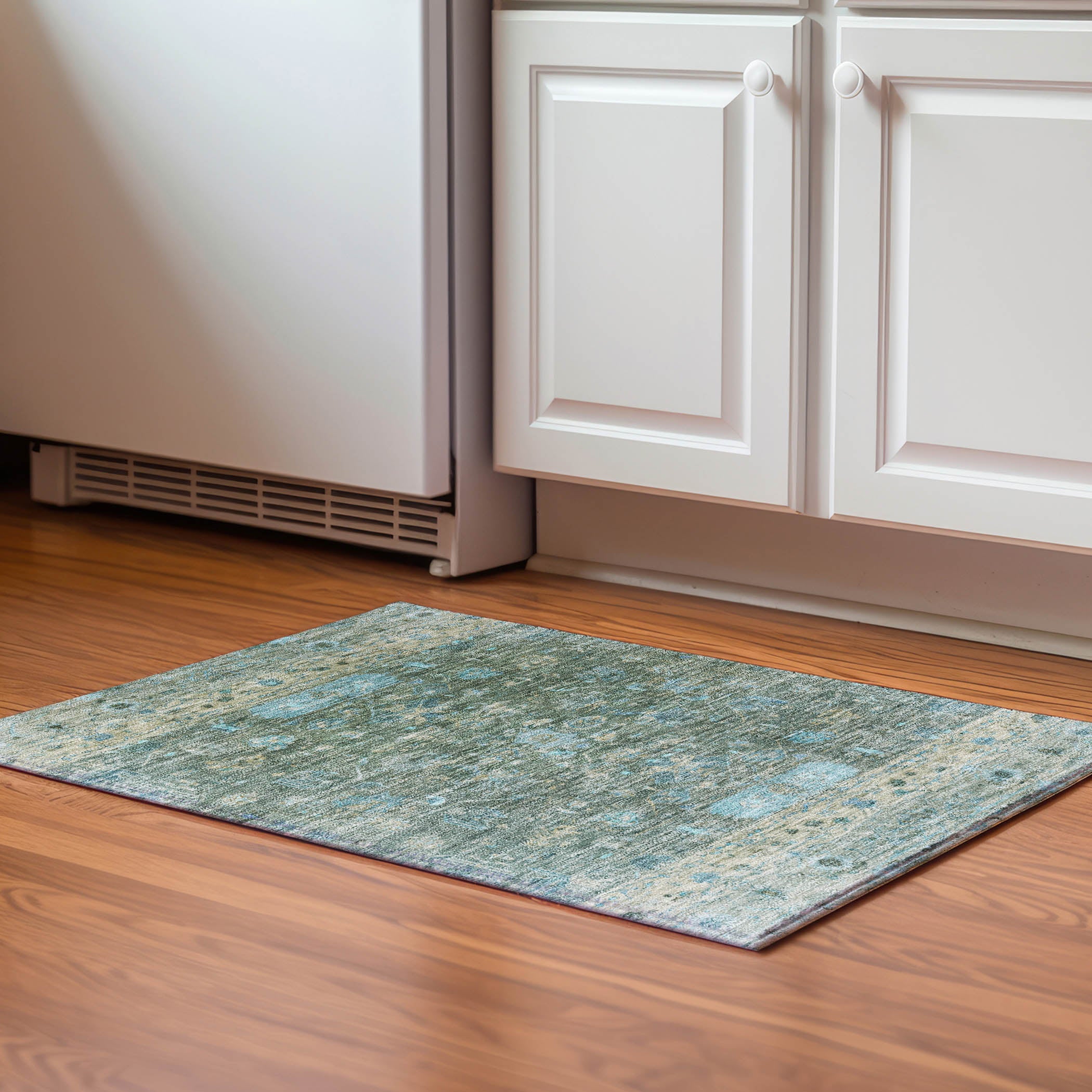 Florence Machine Washable Traditional Sage Green Rug 1'8" x 2'6" #shape_Rectangle