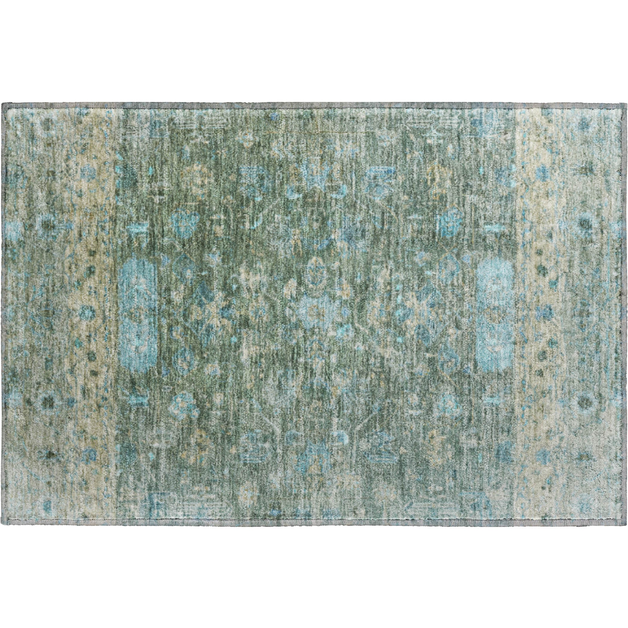 Florence Machine Washable Traditional Sage Green Rug 1'8" x 2'6" #shape_Rectangle