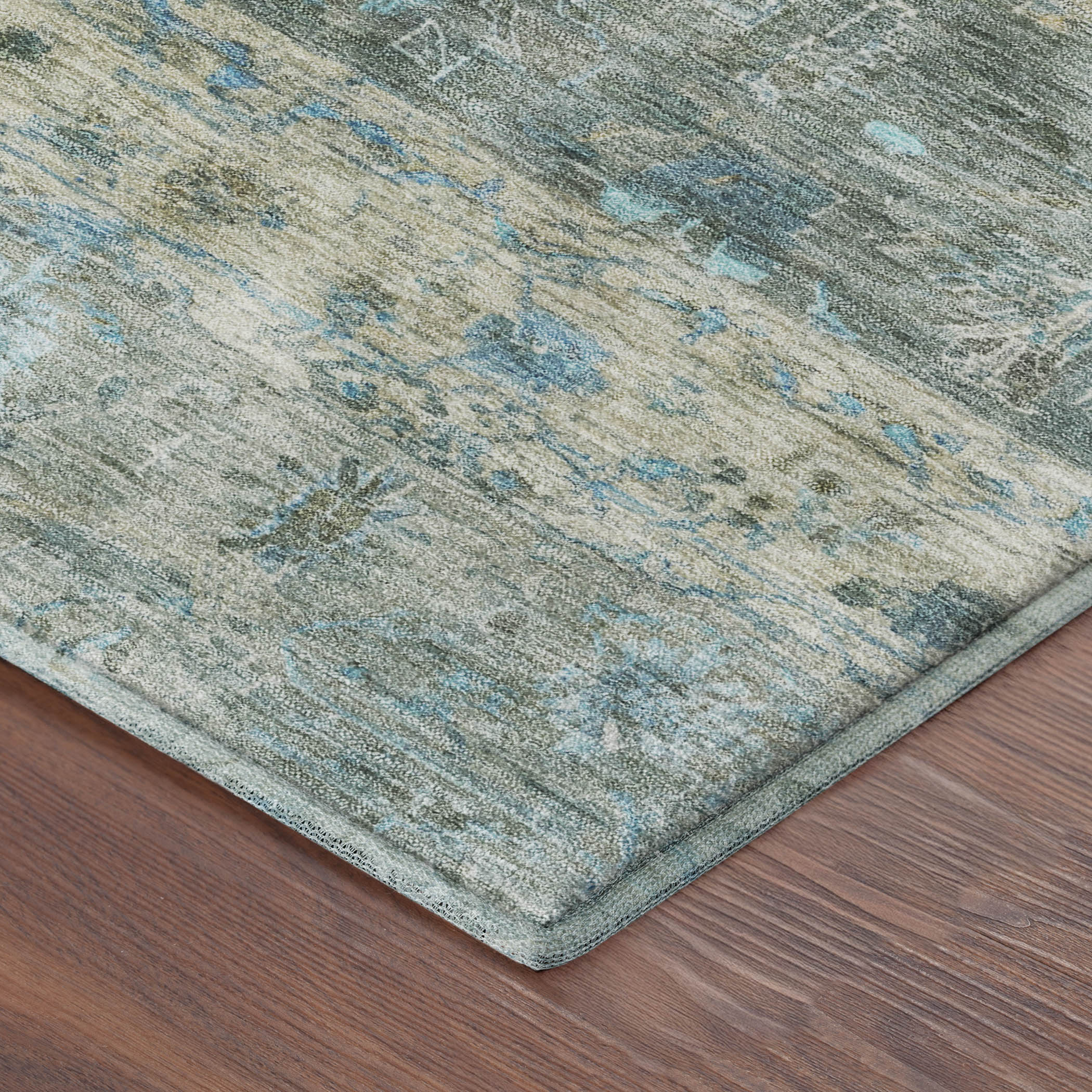 Florence Machine Washable Traditional Sage Green Rug 1'8" x 2'6" #shape_Rectangle