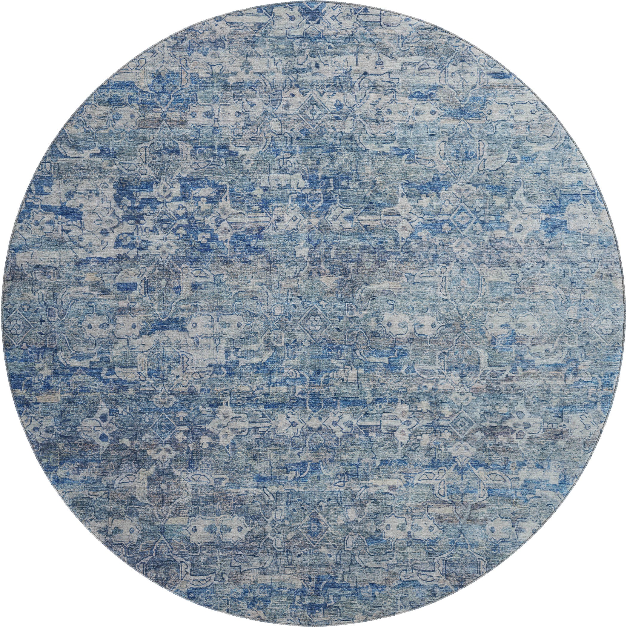 Dubrovnik Machine Washable Transitional Denim Blue Rug 8' x 8' #shape_Round