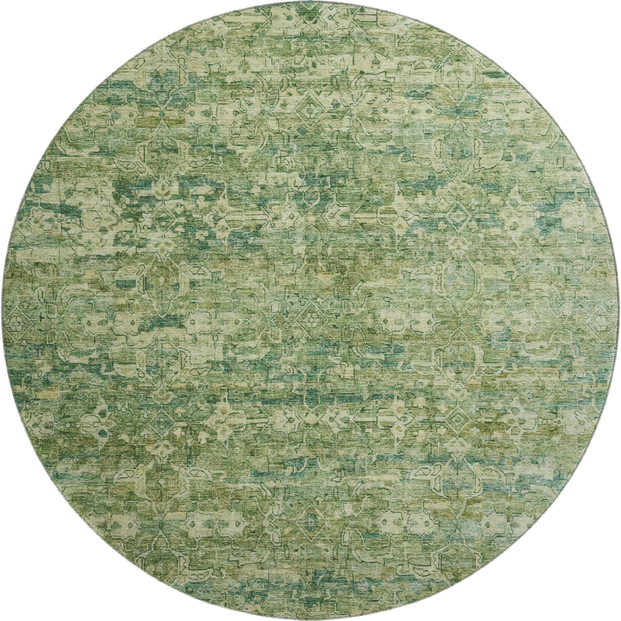Dubrovnik Machine Washable Transitional Olive Green Rug 8' x 8' #shape_Round
