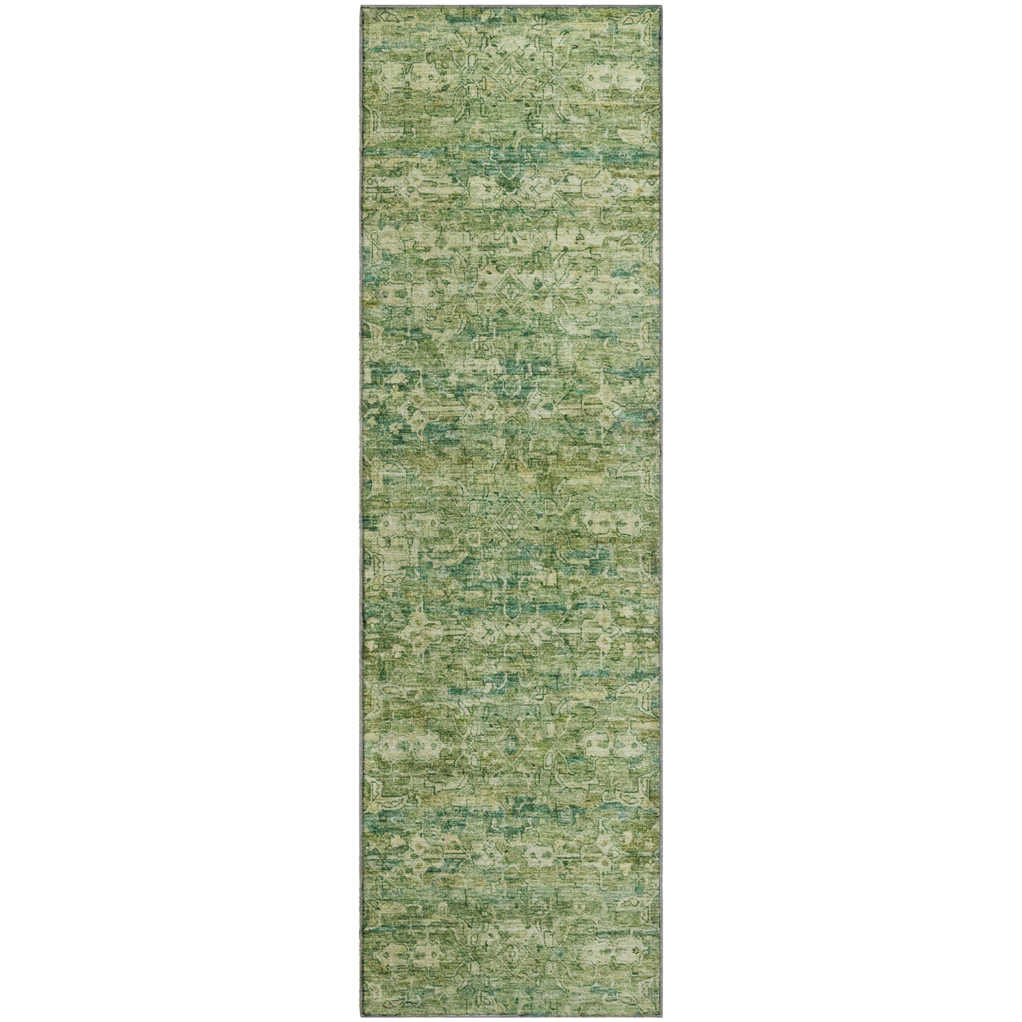 Dubrovnik Machine Washable Transitional Olive Green Rug 2'3" x 7'6" #shape_Runner