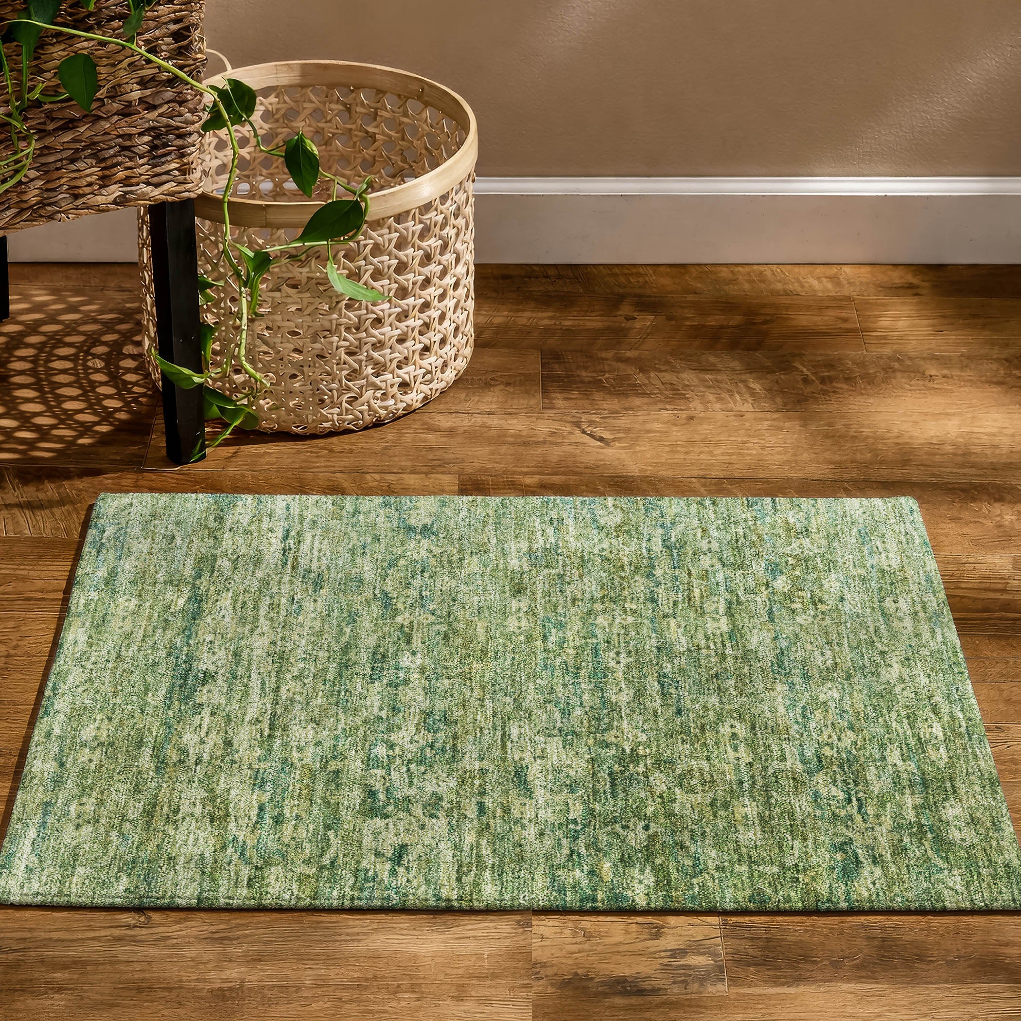 Dubrovnik Machine Washable Transitional Olive Green Rug 1'8" x 2'6" #shape_Rectangle