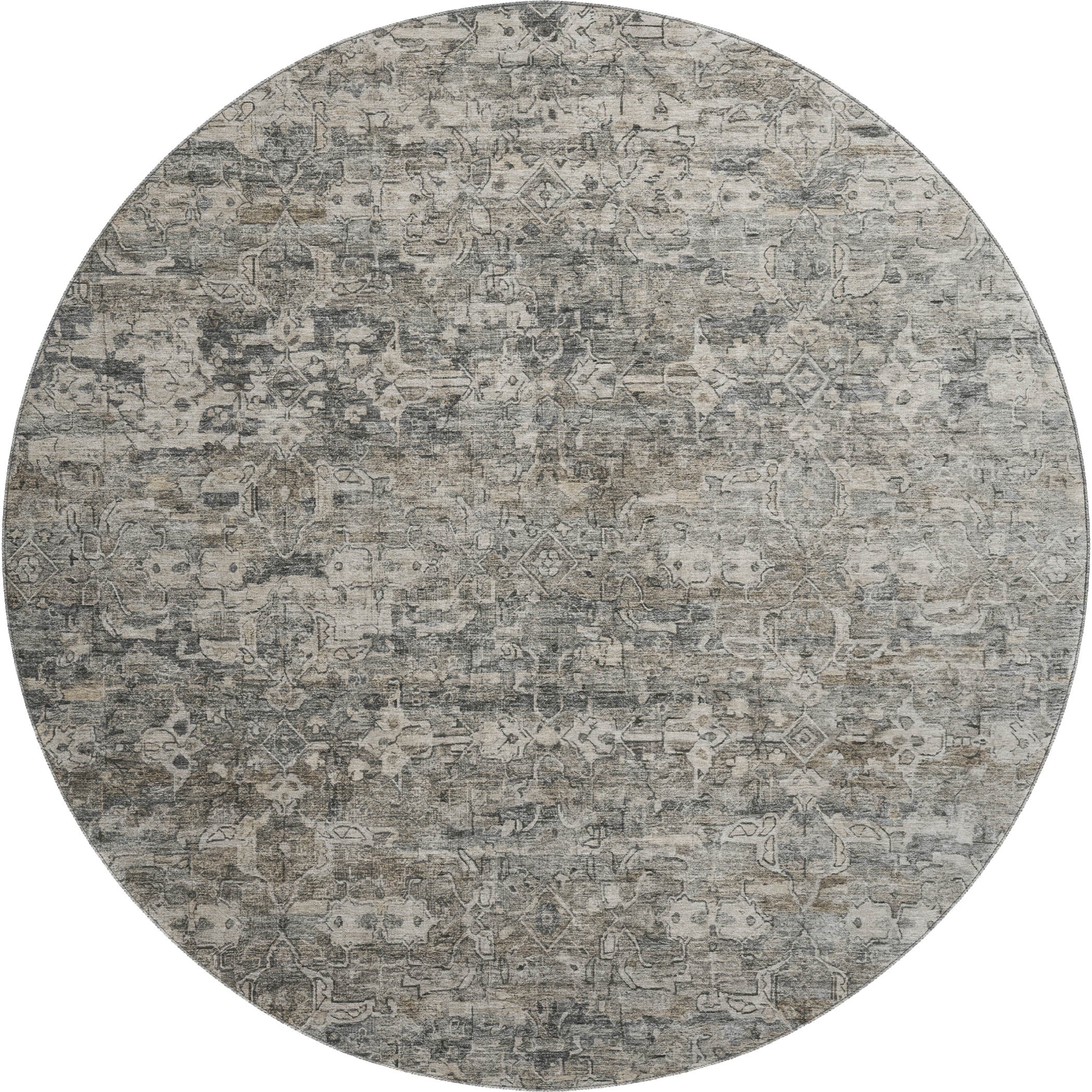 Dubrovnik Machine Washable Transitional Pewter Gray Rug 8' x 8' #shape_Round