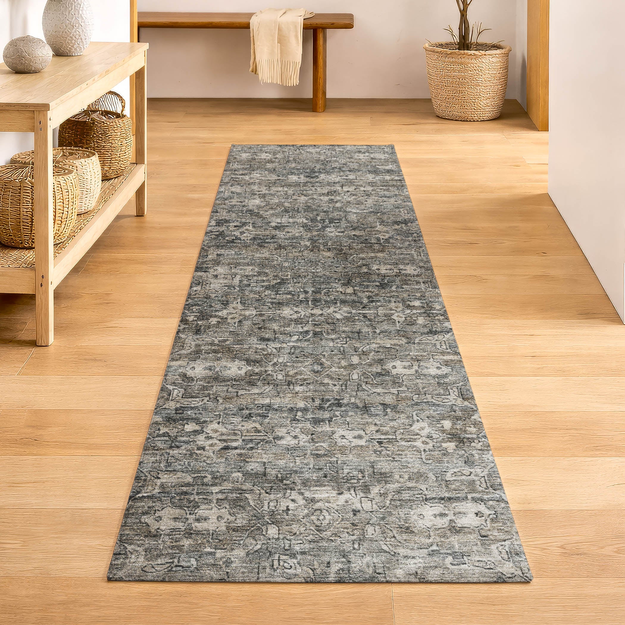 Dubrovnik Machine Washable Transitional Pewter Gray Rug 2'3" x 7'6" #shape_Runner