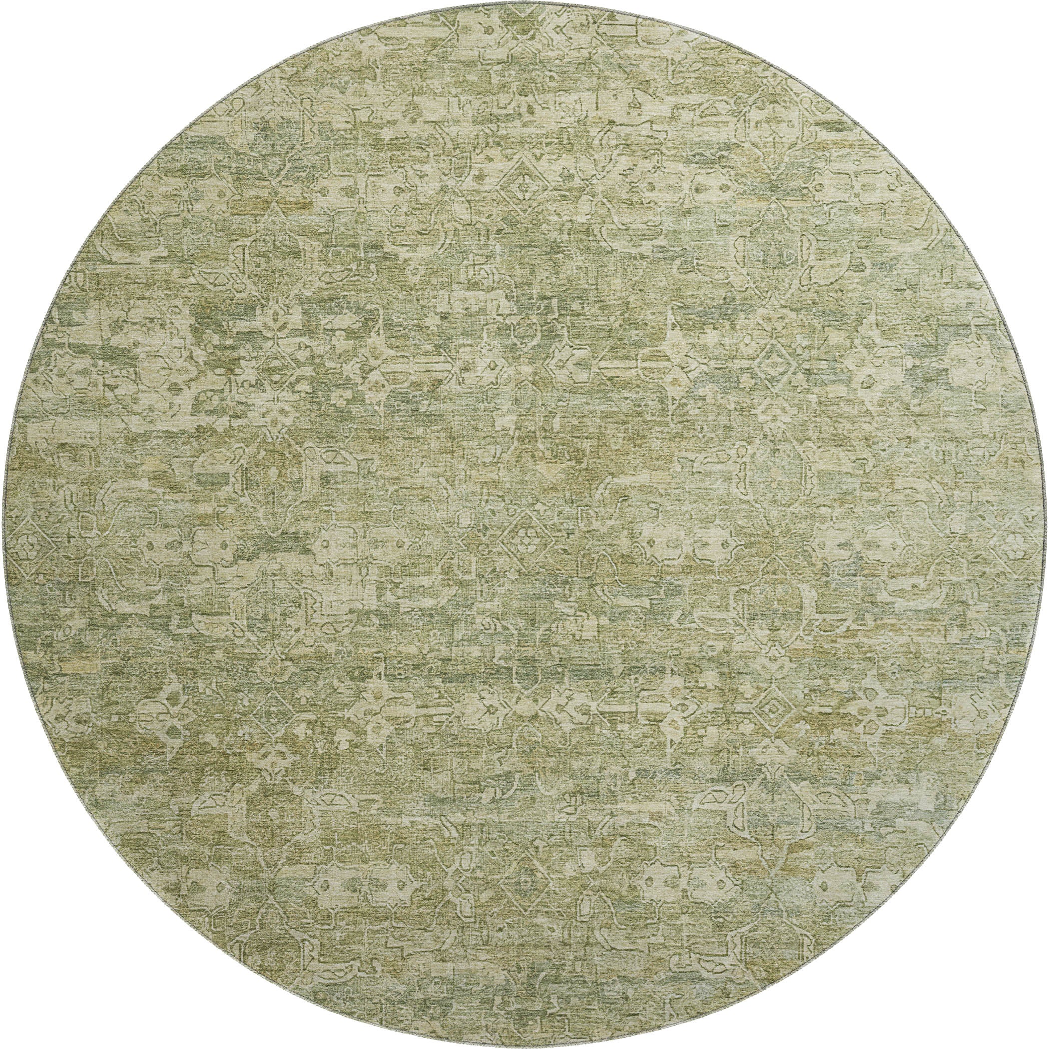 Dubrovnik Machine Washable Transitional Sage Green Rug 8' x 8' #shape_Round