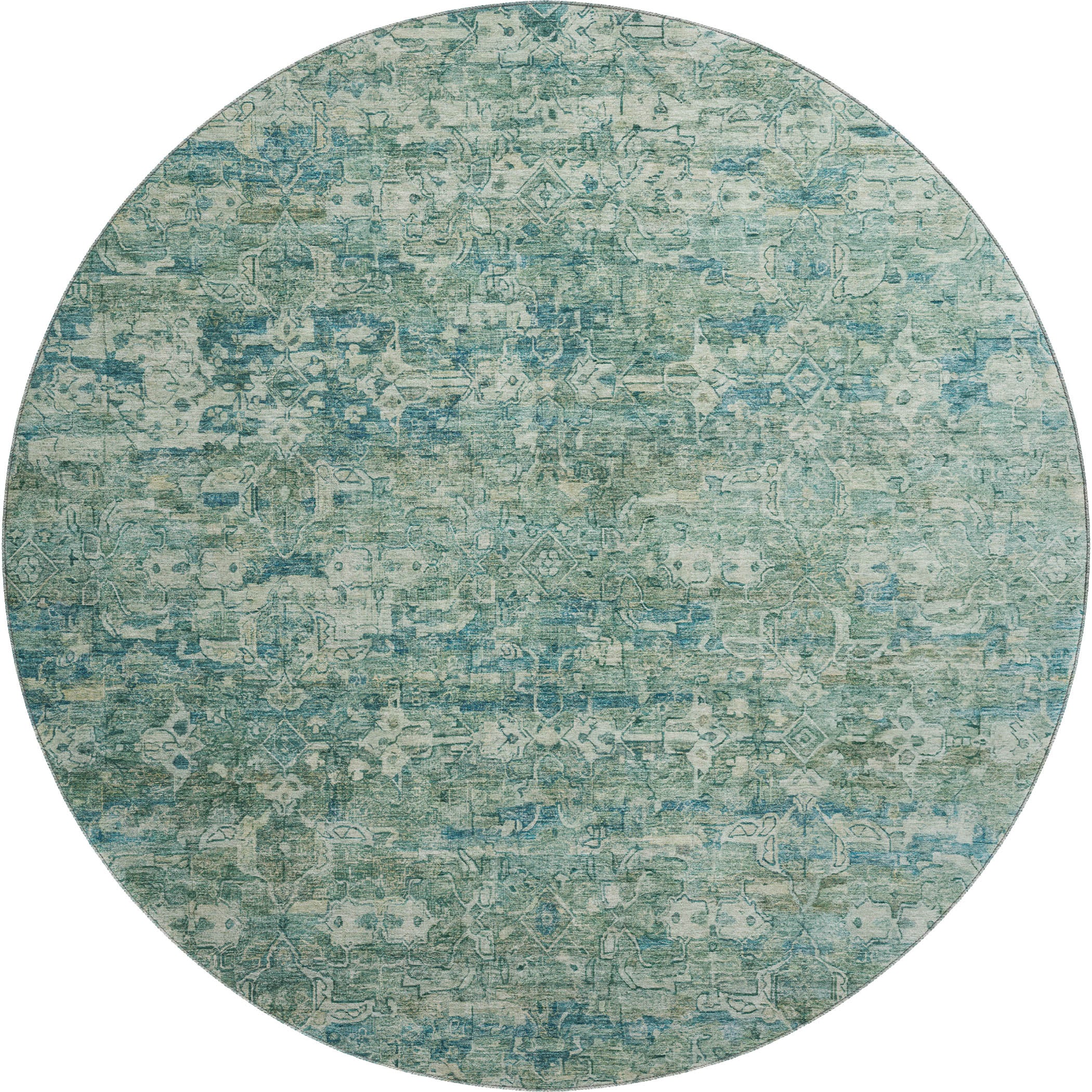 Dubrovnik Machine Washable Transitional Teal Rug 8' x 8' #shape_Round
