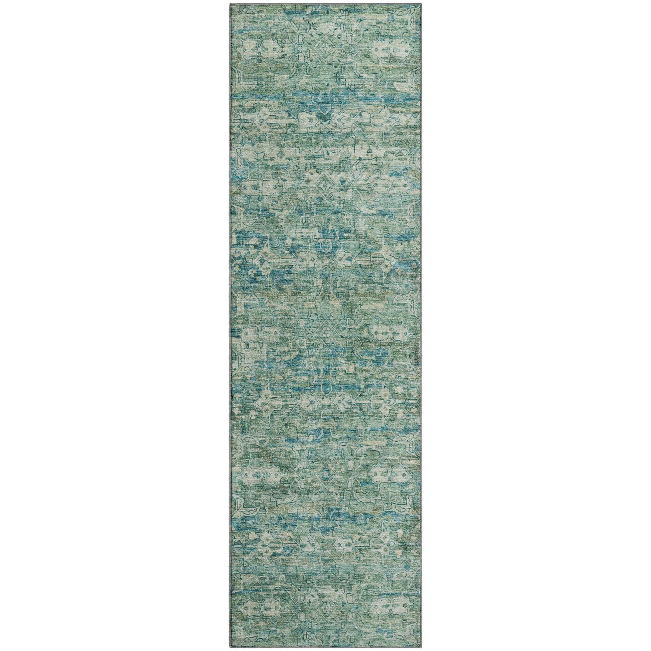 Dubrovnik Machine Washable Transitional Teal Rug 2'3" x 7'6" #shape_Runner