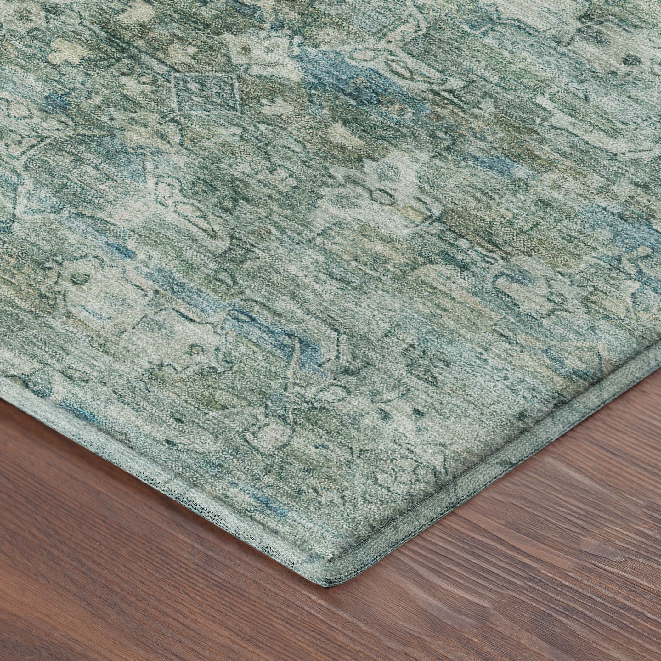 Dubrovnik Machine Washable Transitional Teal Rug 1'8" x 2'6" #shape_Rectangle