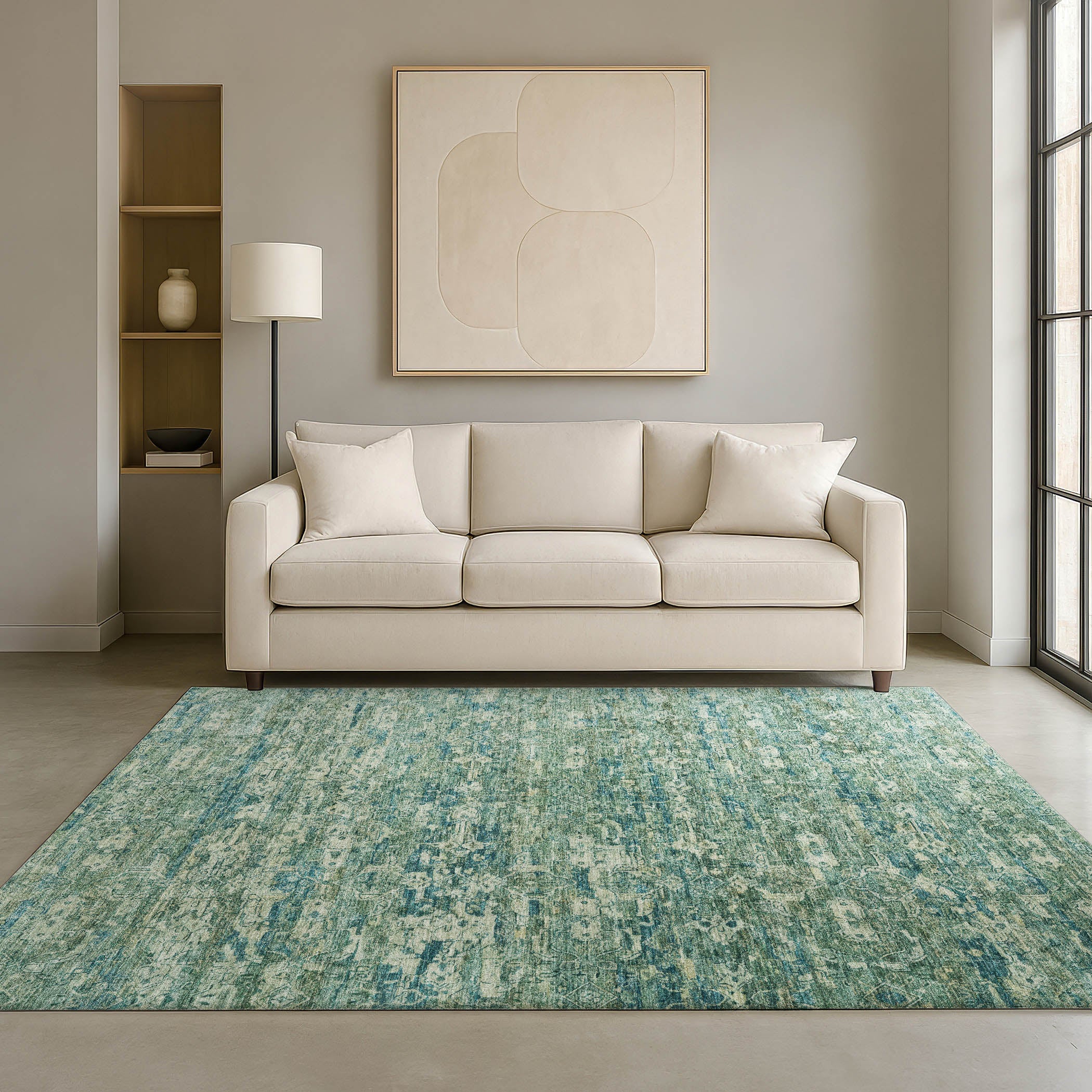 Dubrovnik Machine Washable Transitional Teal Rug 3' x 5' #shape_Rectangle