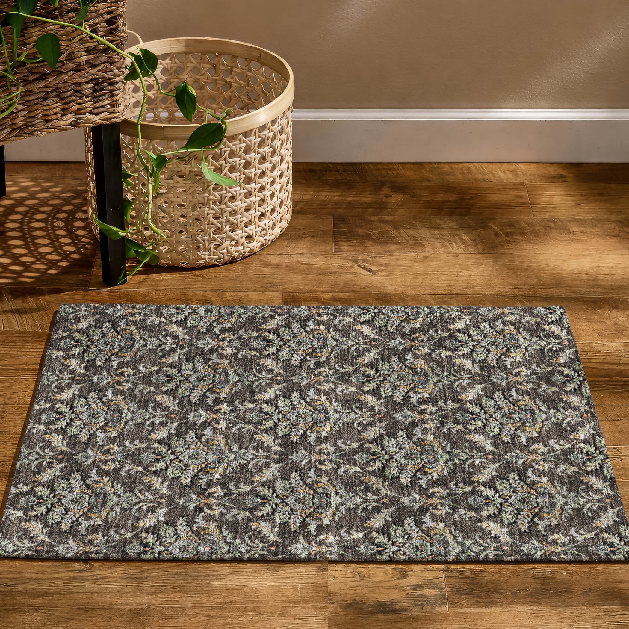 Chiang Mai Machine Washable Traditional Chocolate Brown Rug 1'8" x 2'6" #shape_Rectangle