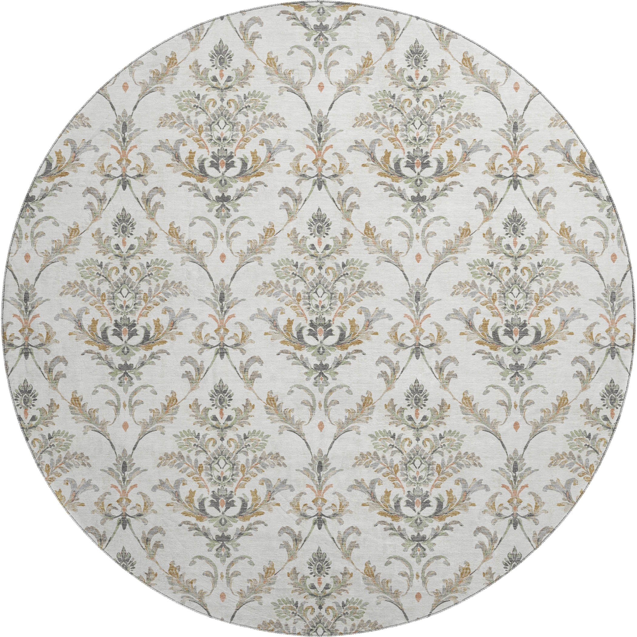 Chiang Mai Machine Washable Traditional Ivory Rug 8' x 8' #shape_Round