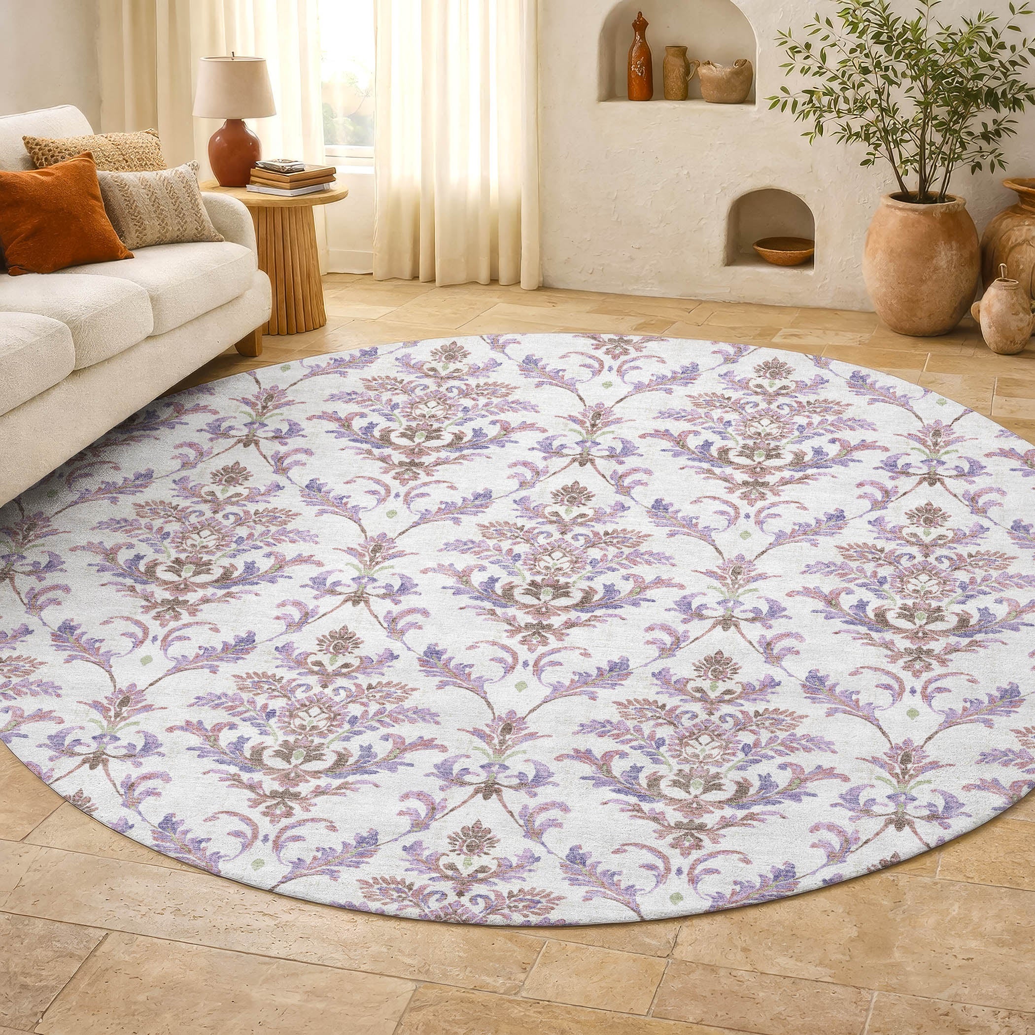 Chiang Mai Machine Washable Traditional Lavender Purple Rug 8' x 8' #shape_Round