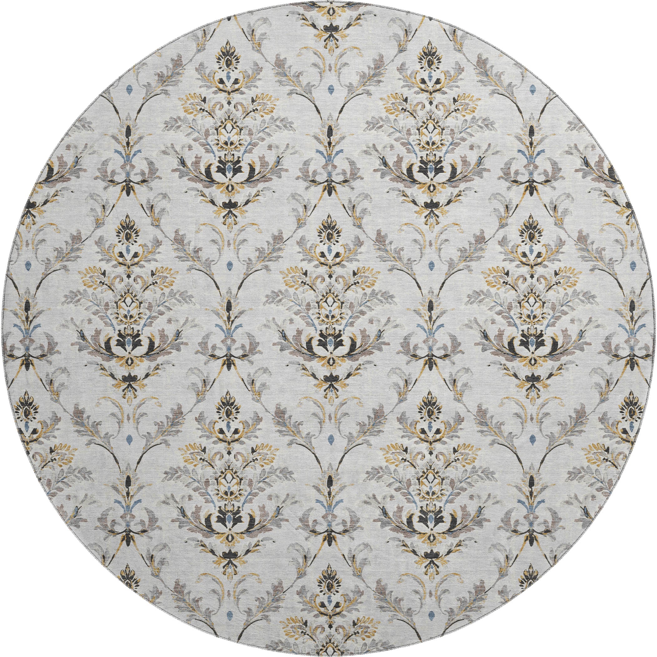 Chiang Mai Machine Washable Traditional Silver Gray Rug 8' x 8' #shape_Round