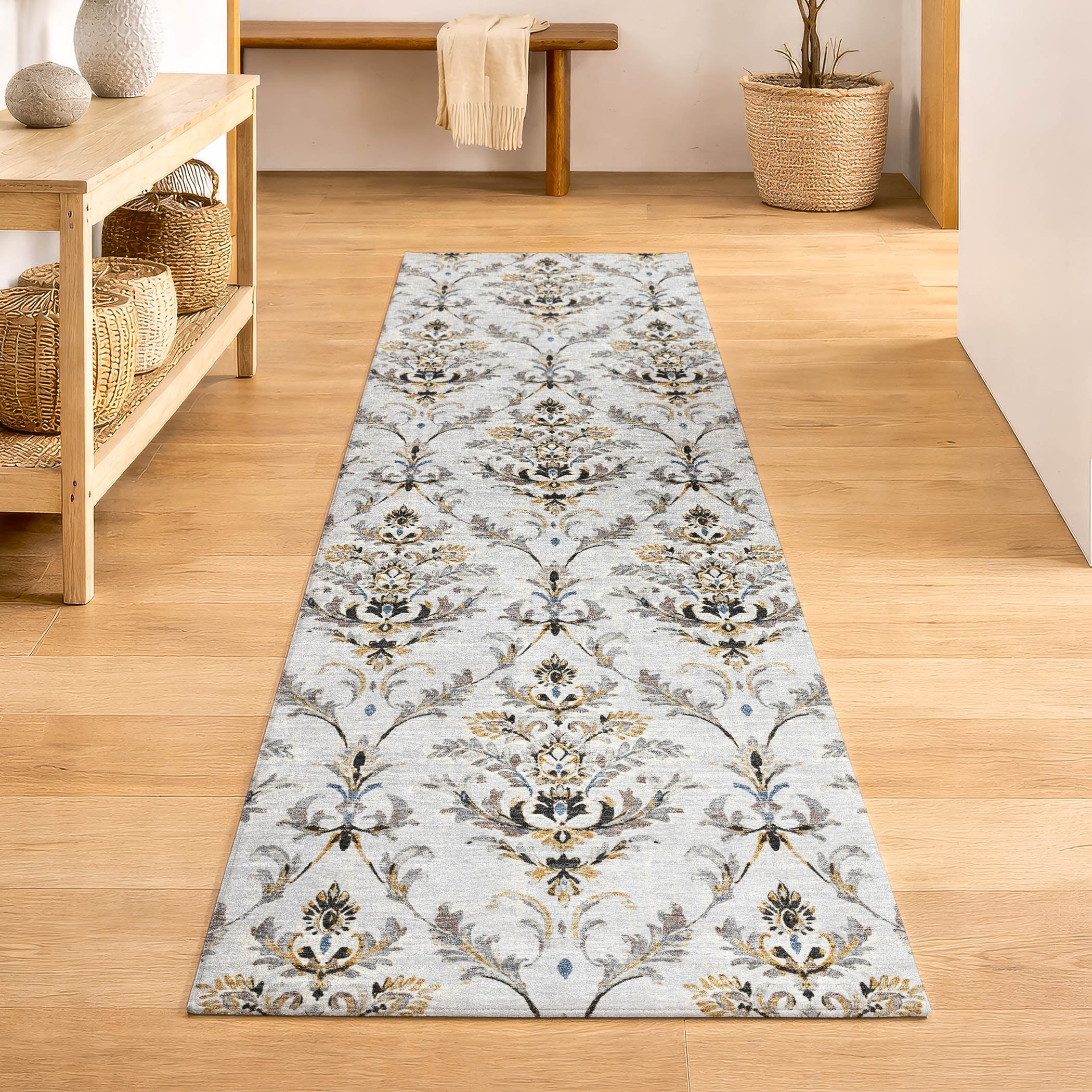 Chiang Mai Machine Washable Traditional Silver Gray Rug 2'3" x 7'6" #shape_Runner