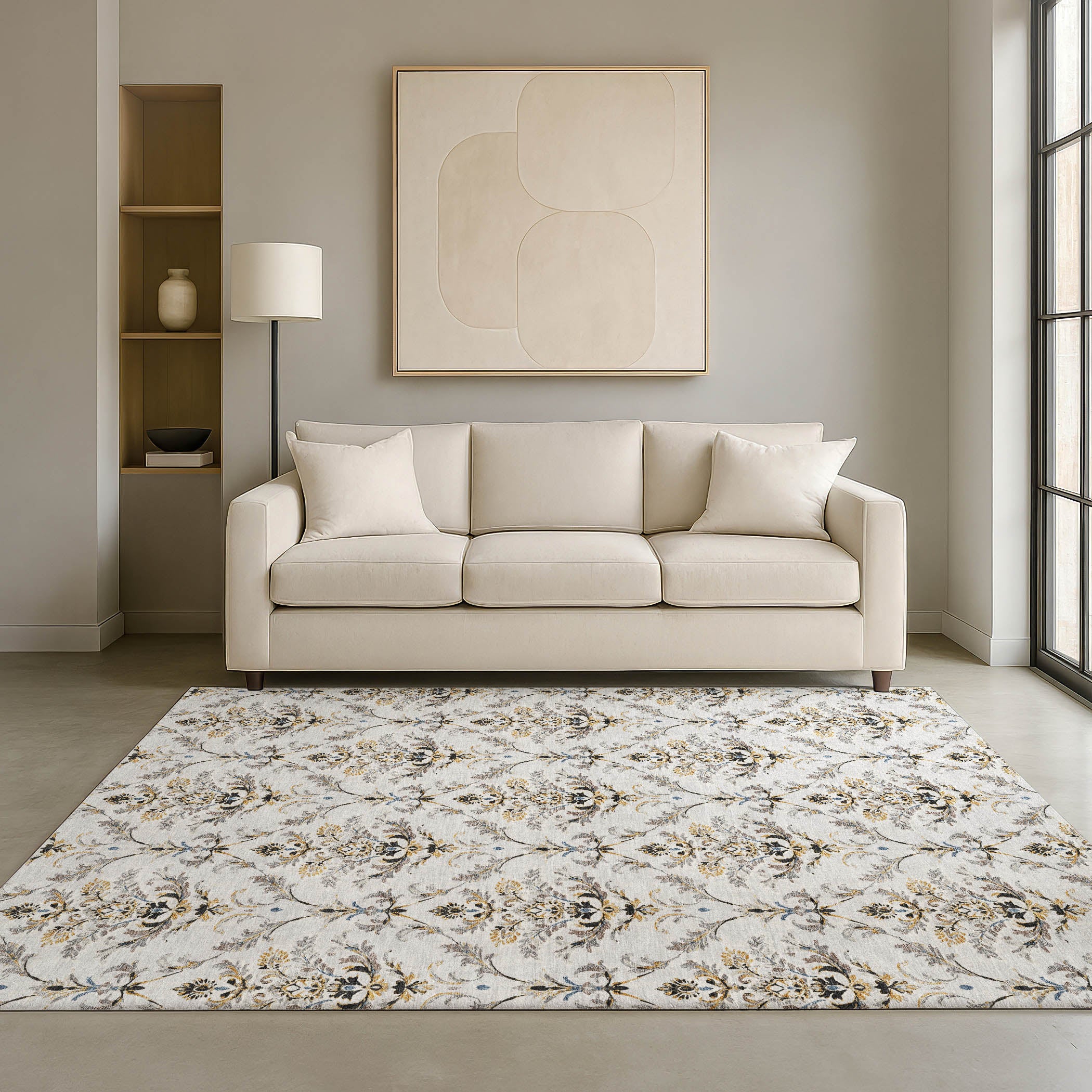 Chiang Mai Machine Washable Traditional Silver Gray Rug 3' x 5' #shape_Rectangle