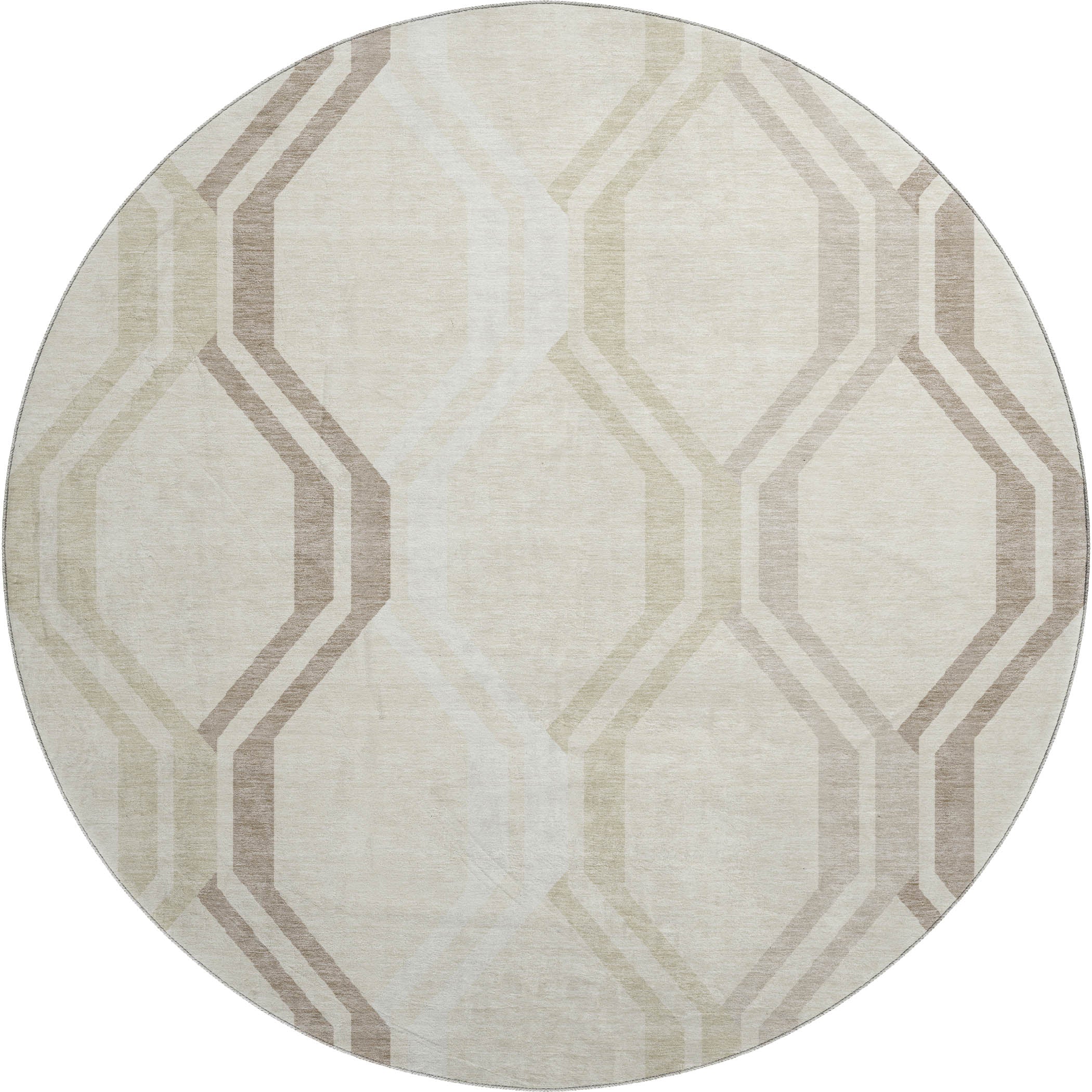 Lucerne Machine Washable Transitional Beige Brown Rug 8' x 8' #shape_Round