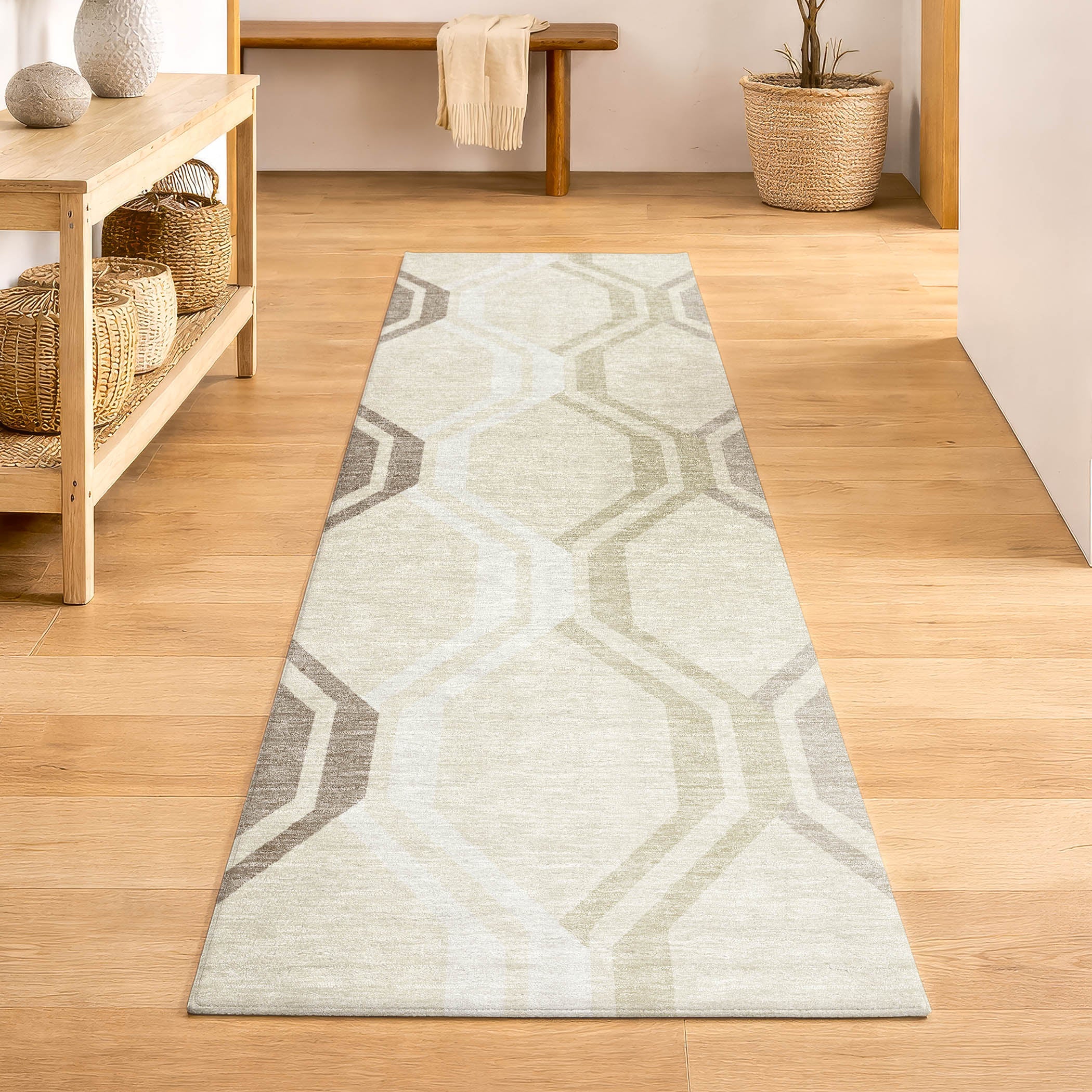 Lucerne Machine Washable Transitional Beige Brown Rug 2'3" x 7'6" #shape_Runner