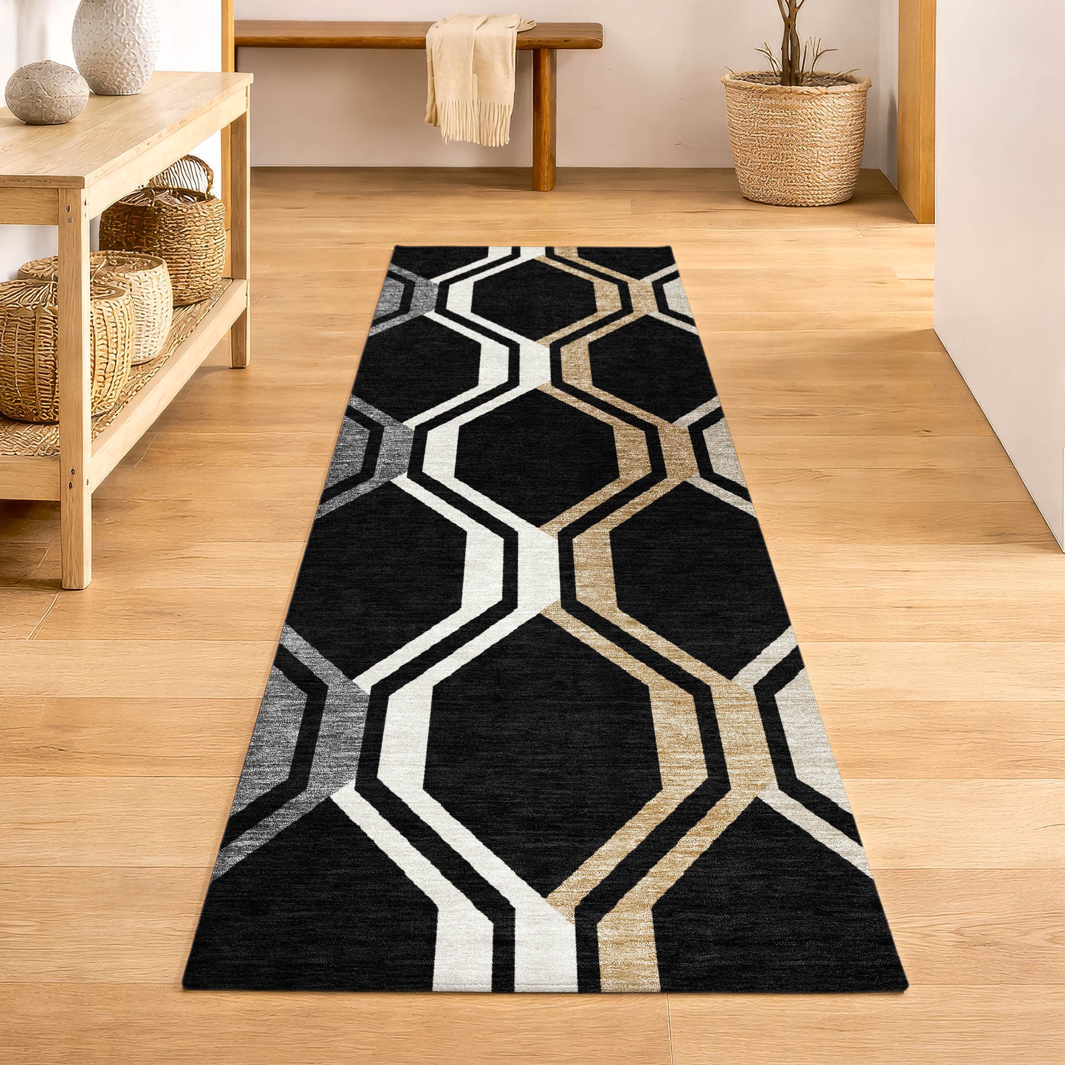 Lucerne Machine Washable Transitional Black Rug 2'3" x 7'6" #shape_Runner