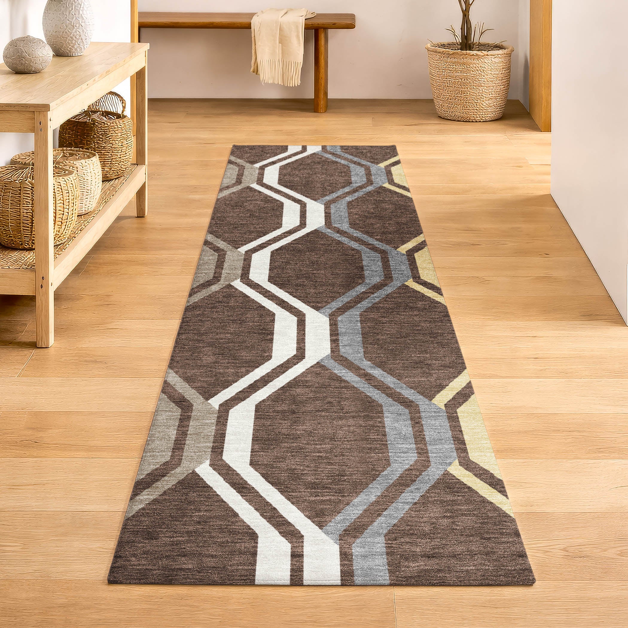 Lucerne Machine Washable Transitional Chocolate Brown Rug 2'3" x 7'6" #shape_Runner