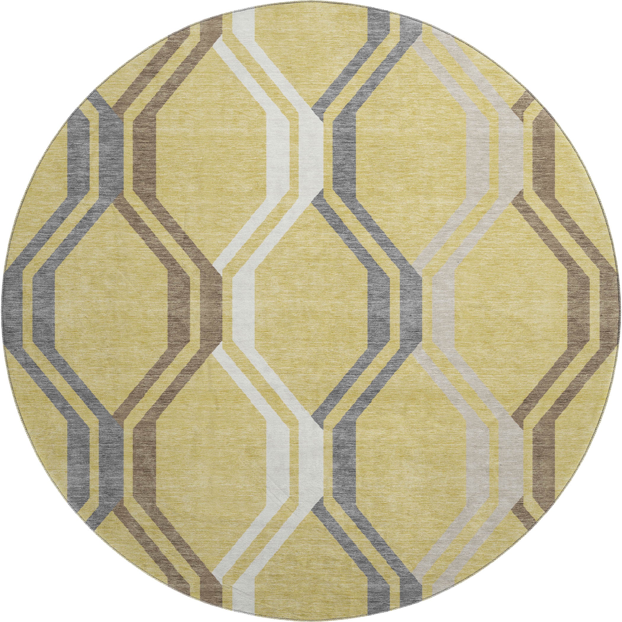 Lucerne Machine Washable Transitional Gold Rug 8' x 8' #shape_Round