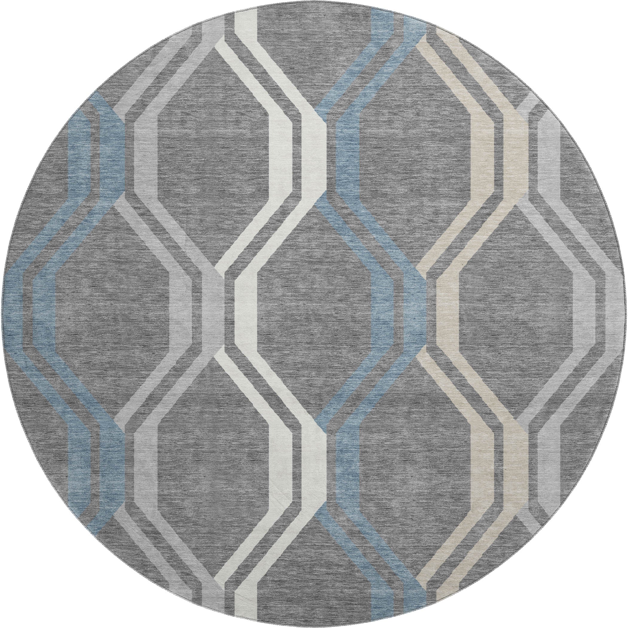 Lucerne Machine Washable Transitional Gray Rug 8' x 8' #shape_Round