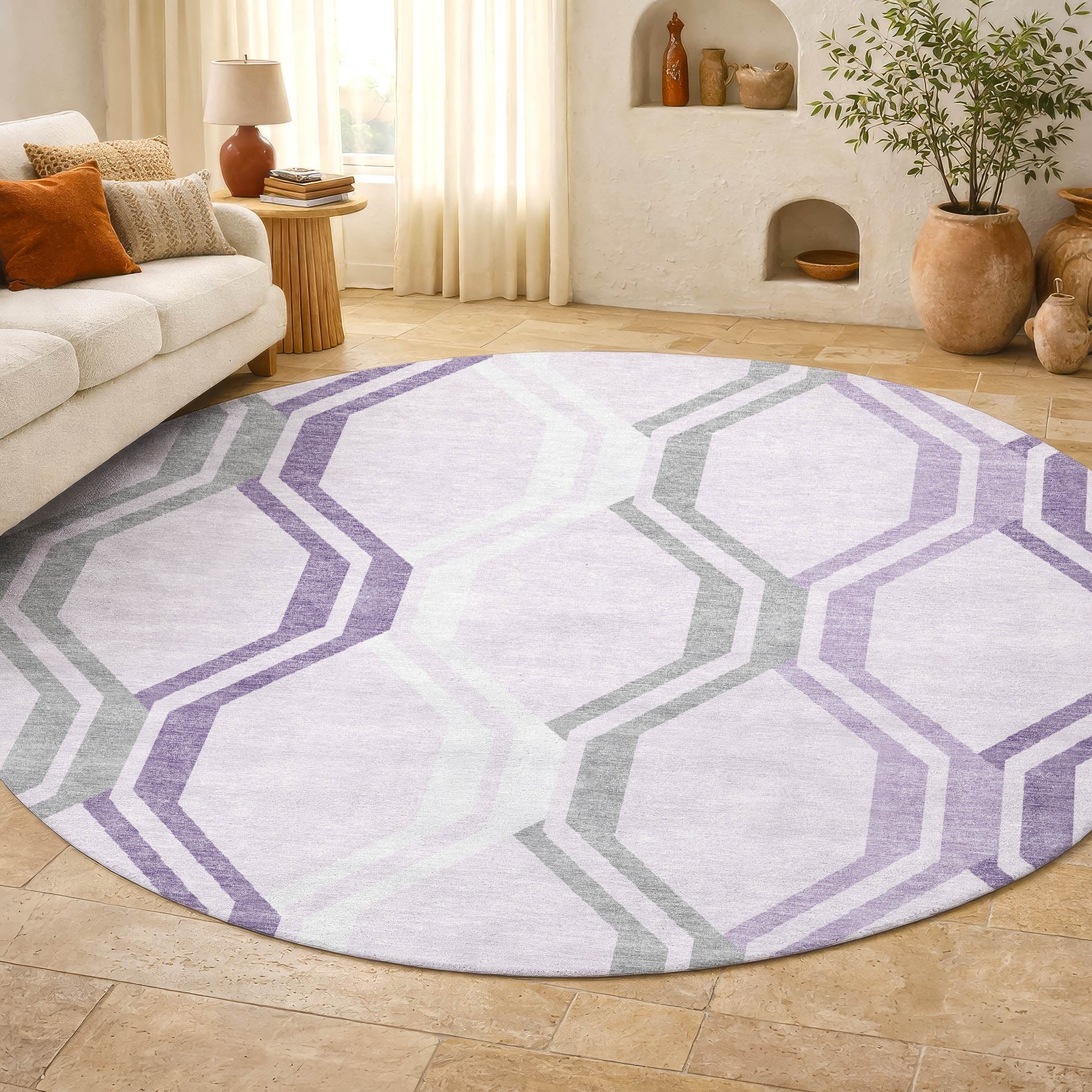 Lucerne Machine Washable Transitional Lavender Purple Rug 8' x 8' #shape_Round