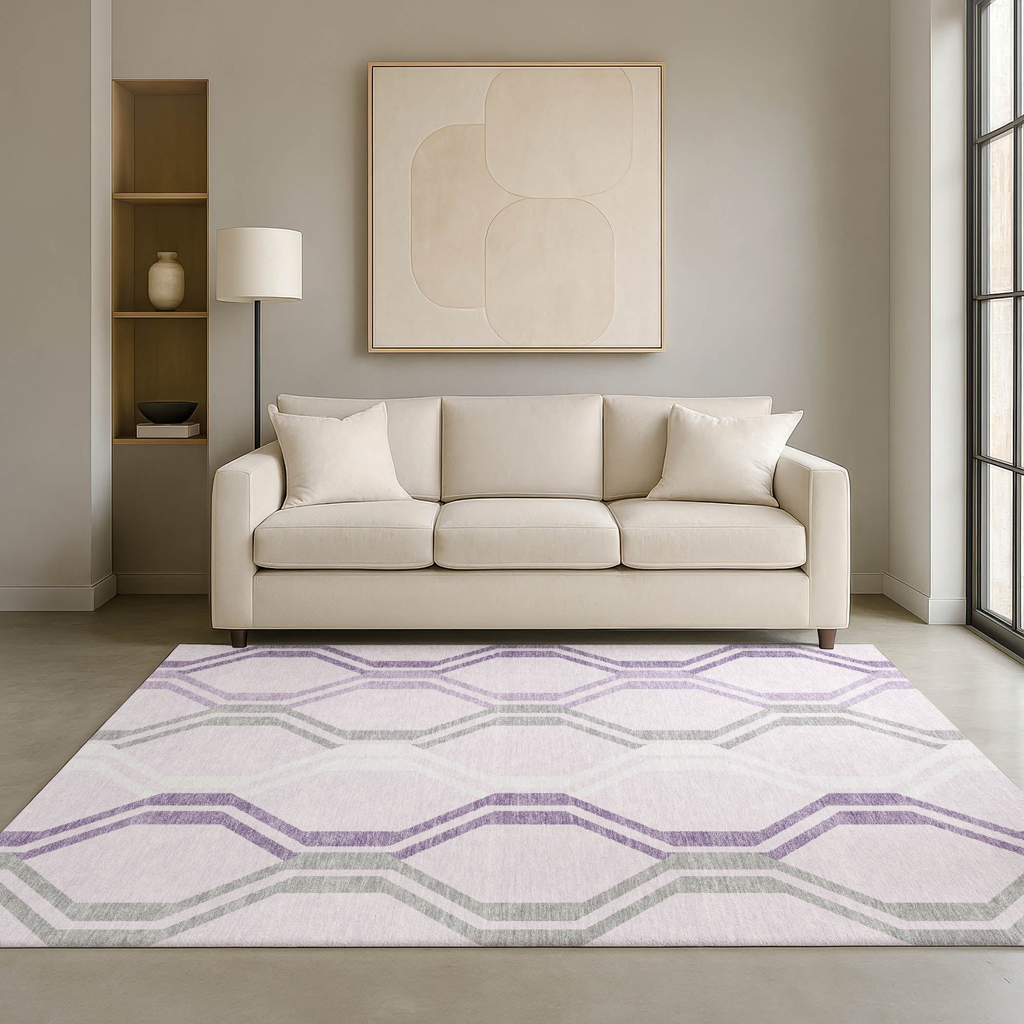 Lucerne Machine Washable Transitional Lavender Purple Rug 3' x 5' #shape_Rectangle