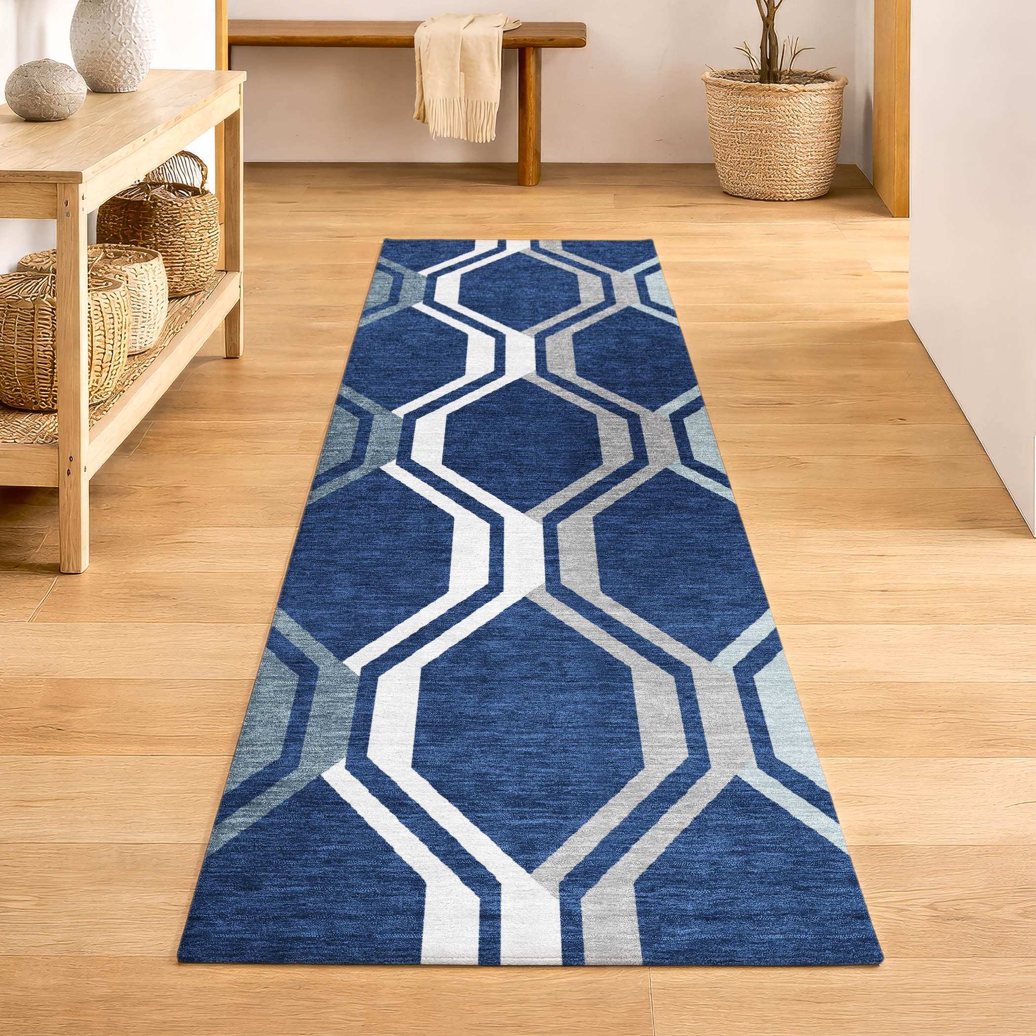 Lucerne Machine Washable Transitional Navy Blue Rug 2'3" x 7'6" #shape_Runner