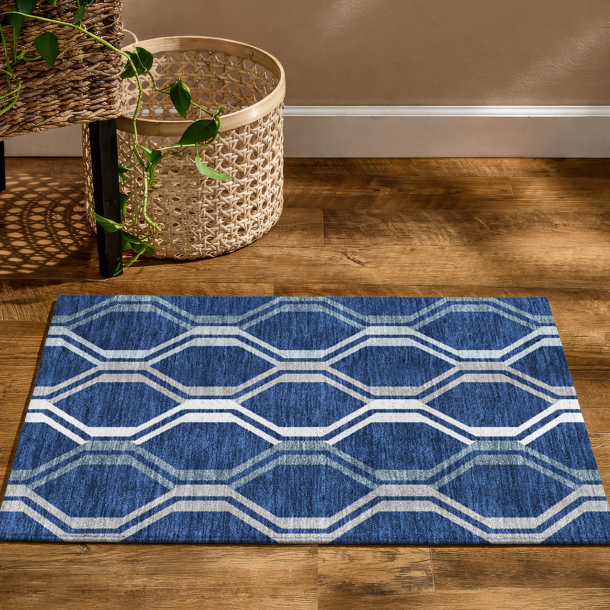 Lucerne Machine Washable Transitional Navy Blue Rug 1'8" x 2'6" #shape_Rectangle
