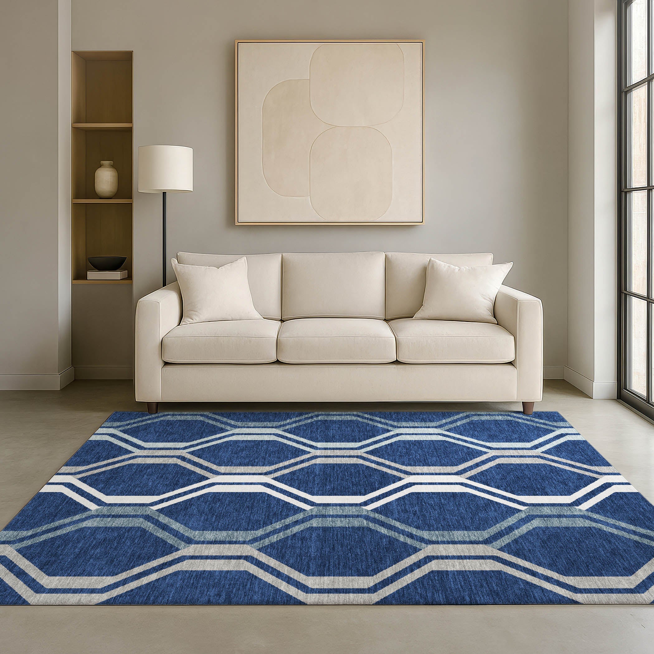 Lucerne Machine Washable Transitional Navy Blue Rug 3' x 5' #shape_Rectangle