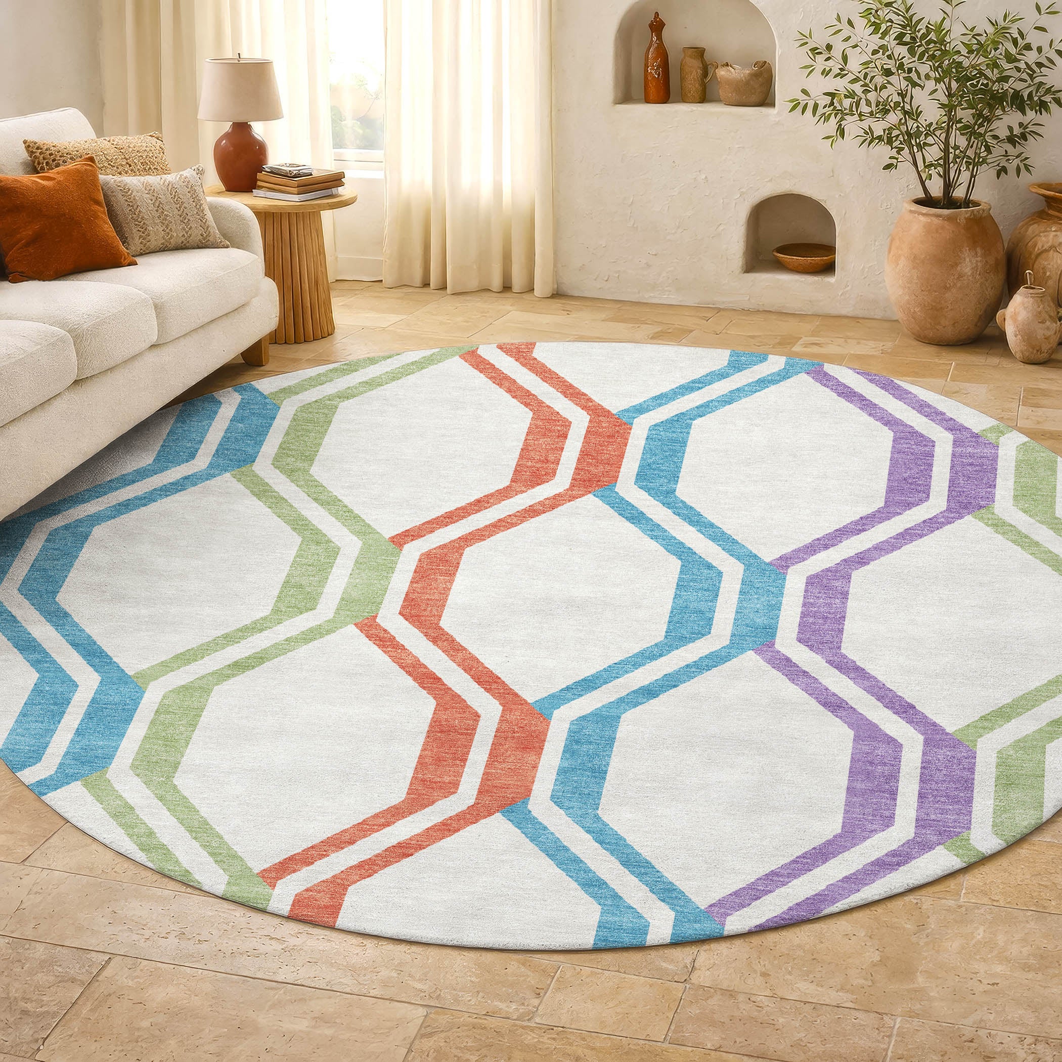 Lucerne Machine Washable Transitional Pearl Ivory Rug 8' x 8' #shape_Round