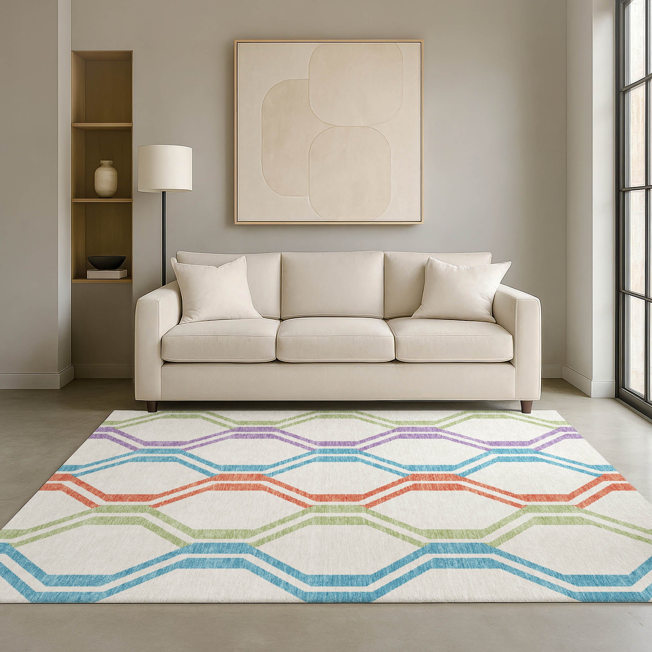 Lucerne Machine Washable Transitional Pearl Ivory Rug 3' x 5' #shape_Rectangle
