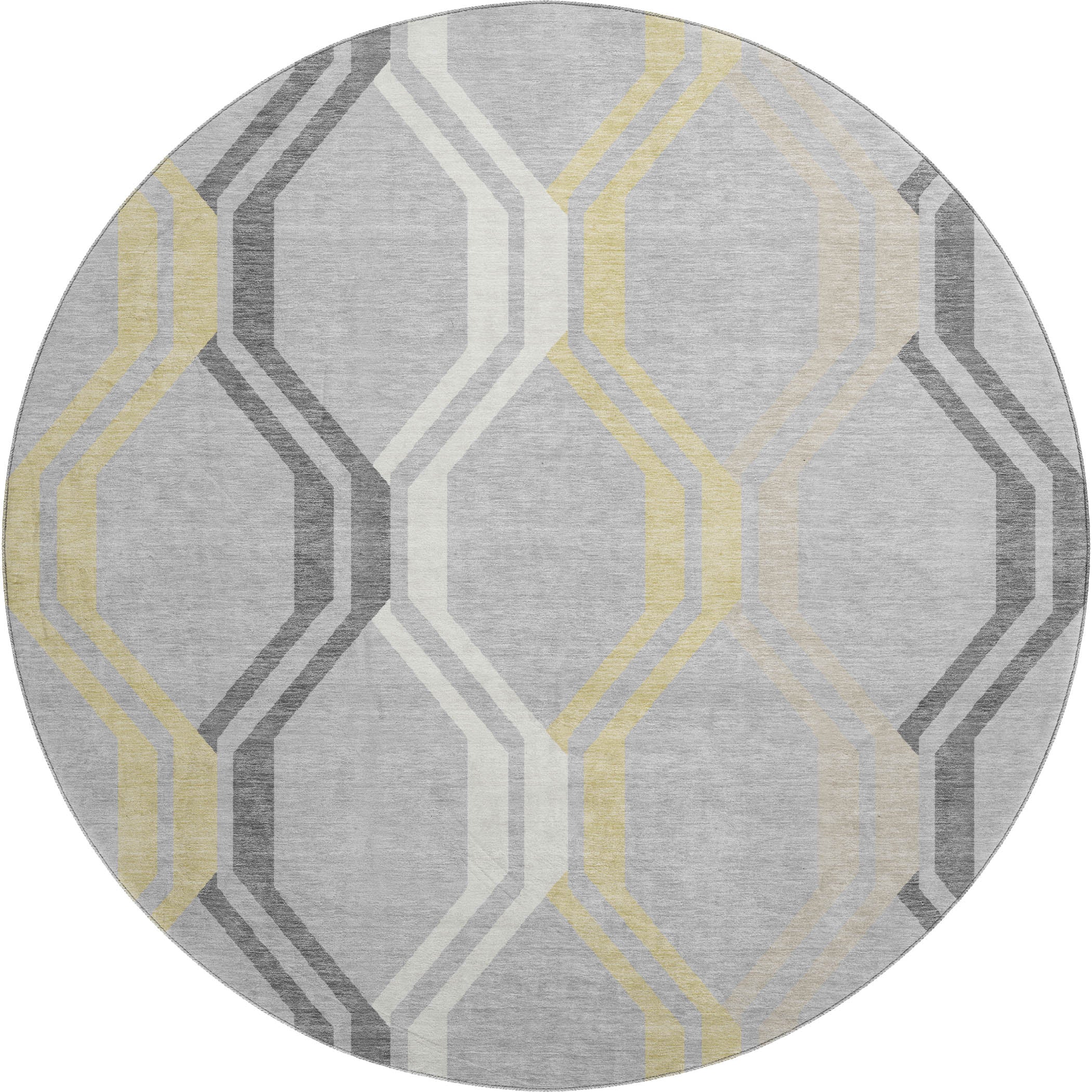 Lucerne Machine Washable Transitional Silver Gray Rug 8' x 8' #shape_Round