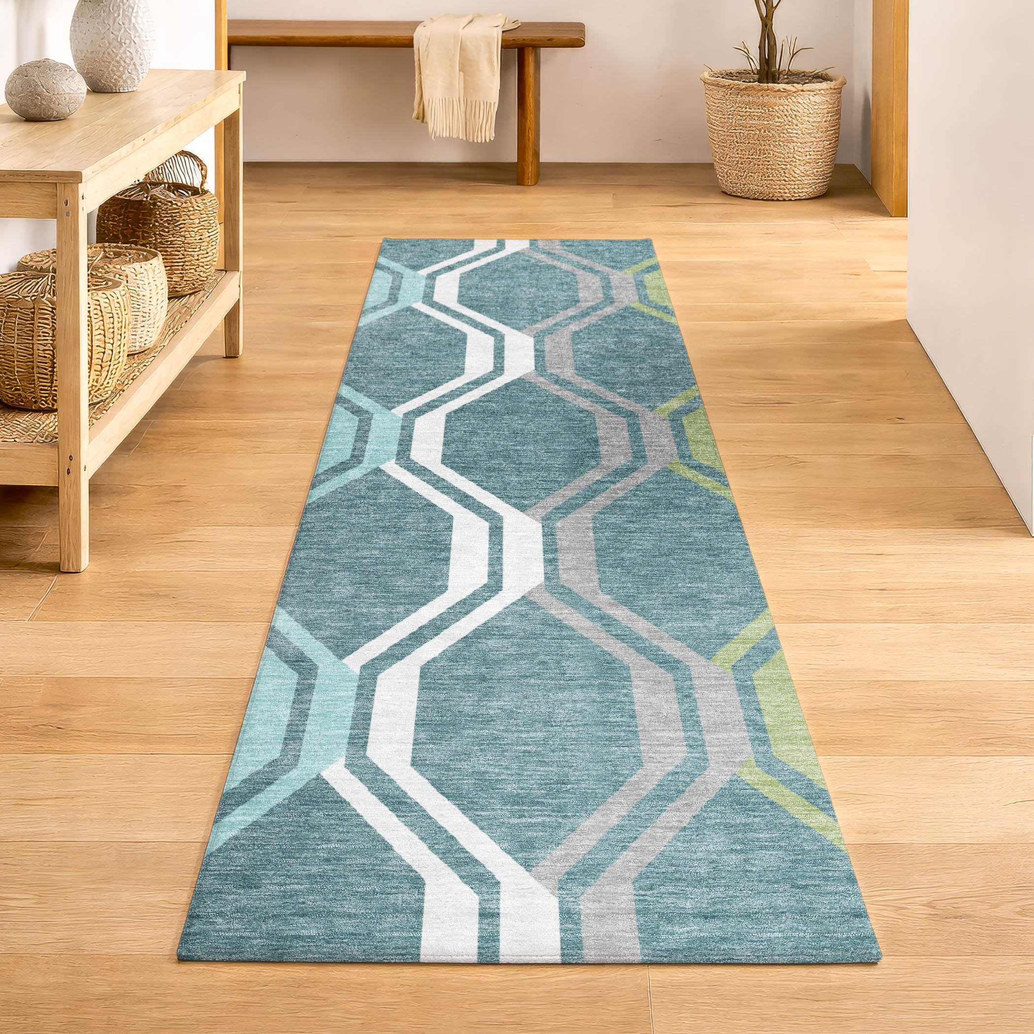 Lucerne Machine Washable Transitional Teal Rug 2'3" x 7'6" #shape_Runner