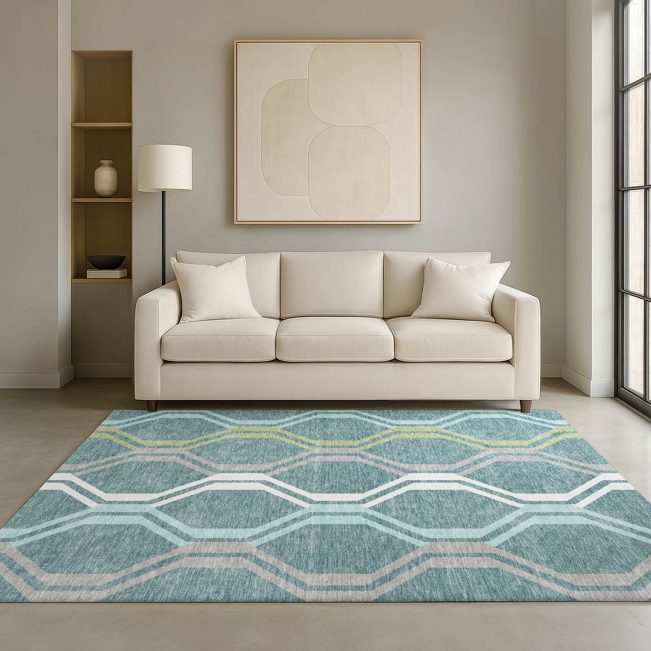 Lucerne Machine Washable Transitional Teal Rug 3' x 5' #shape_Rectangle
