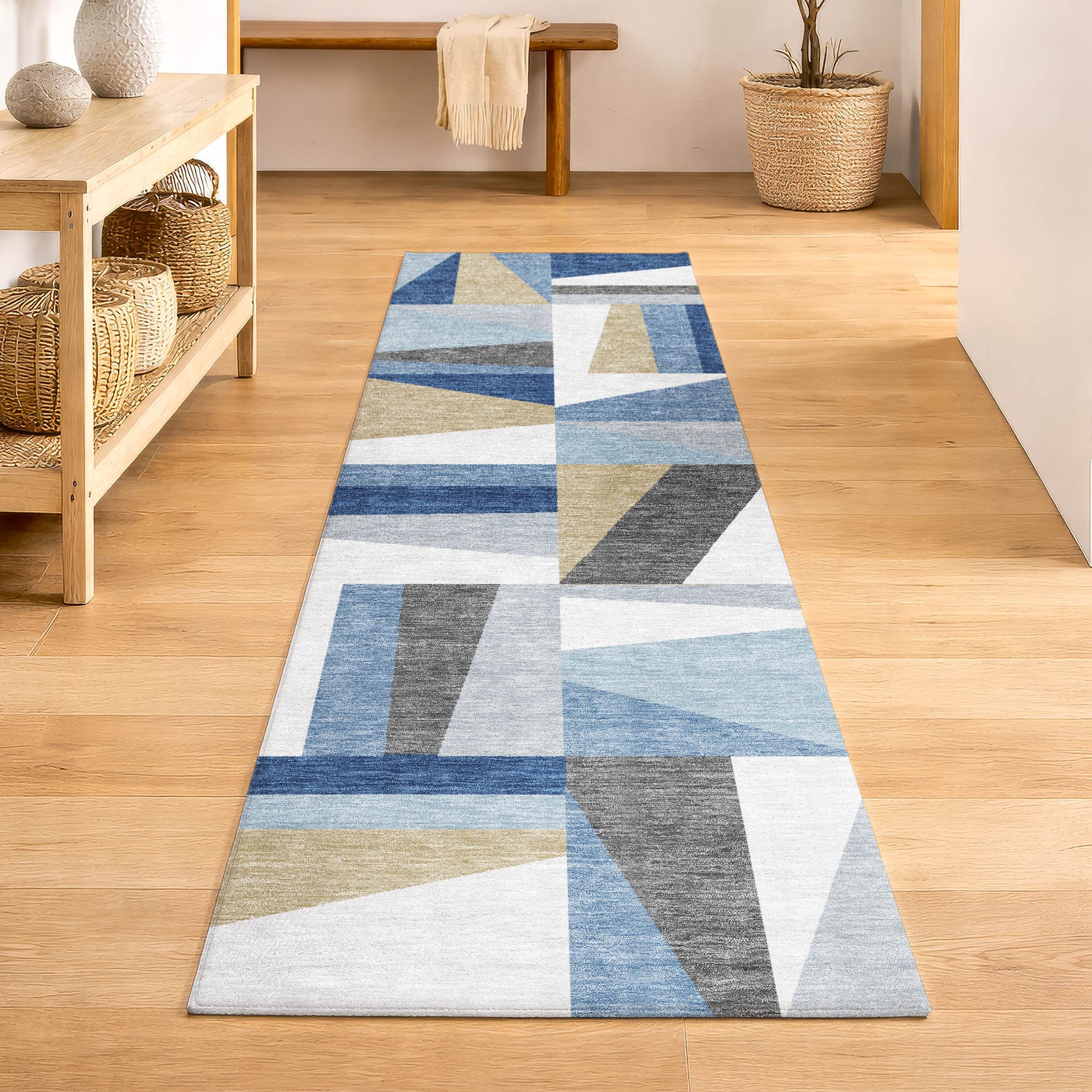 Marrakech Machine Washable Transitional Blue Rug 2'3" x 7'6" #shape_Runner