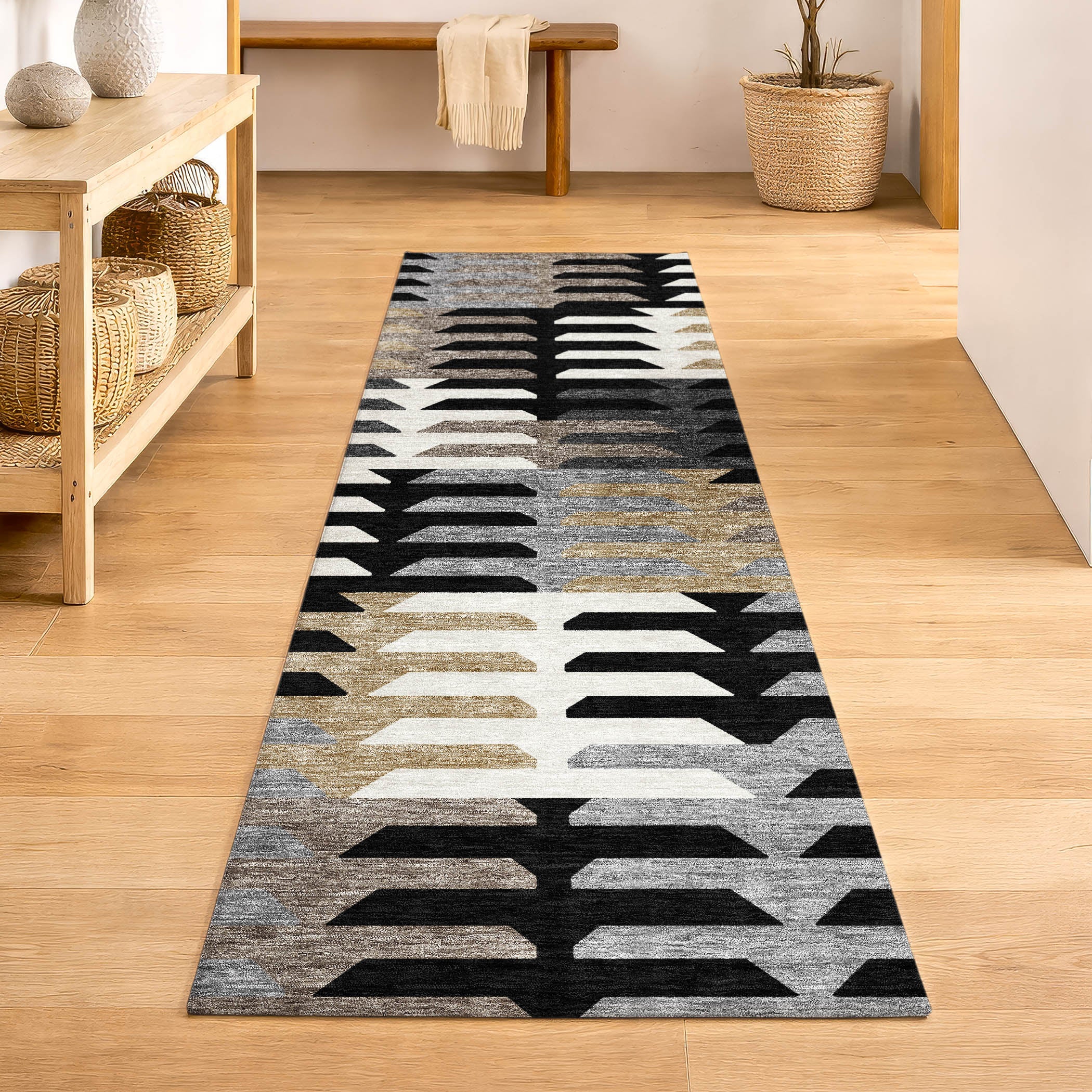 Lisbon Machine Washable Transitional Black Rug 2'3" x 7'6" #shape_Runner