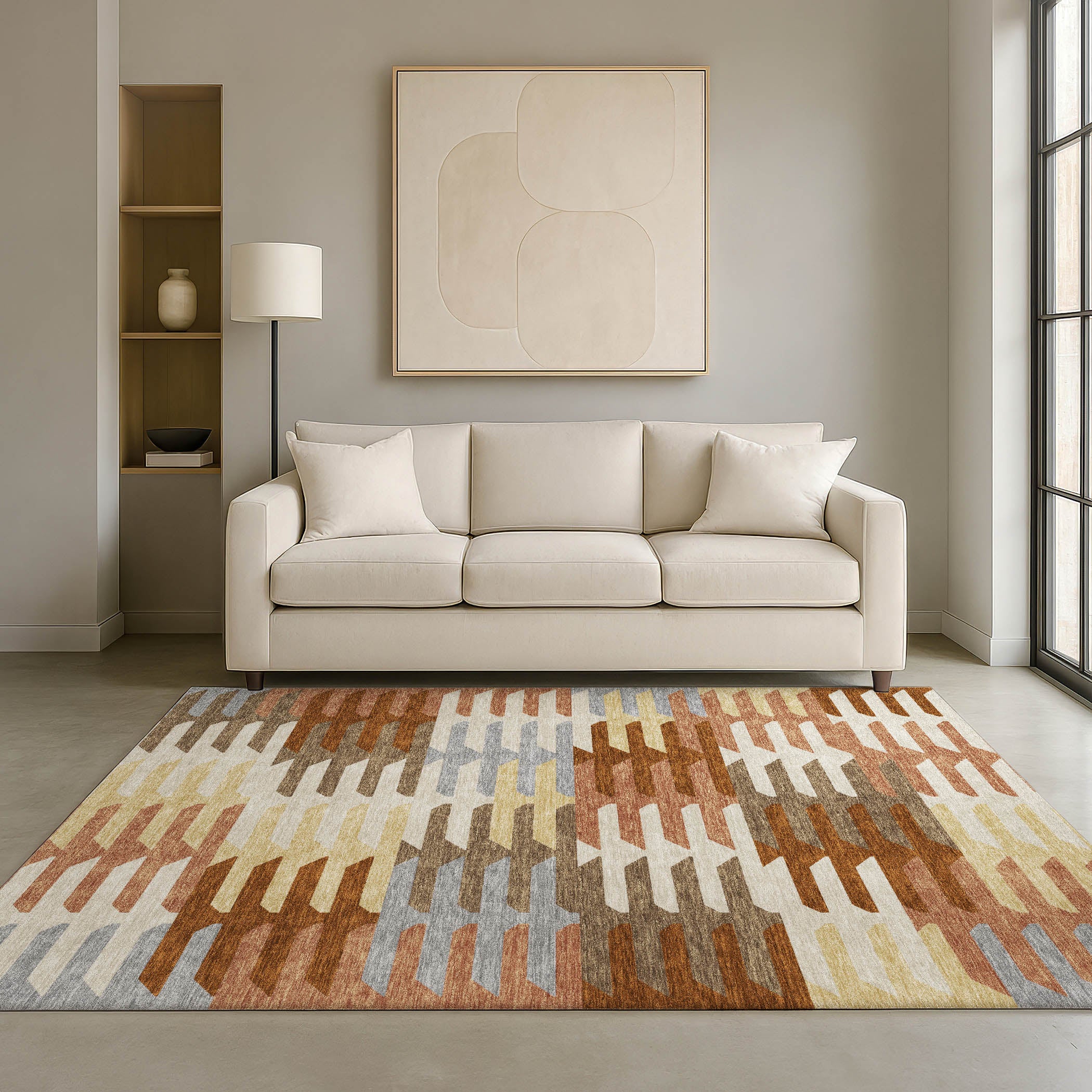 Lisbon Machine Washable Transitional Copper Orange Rug 3' x 5' #shape_Rectangle