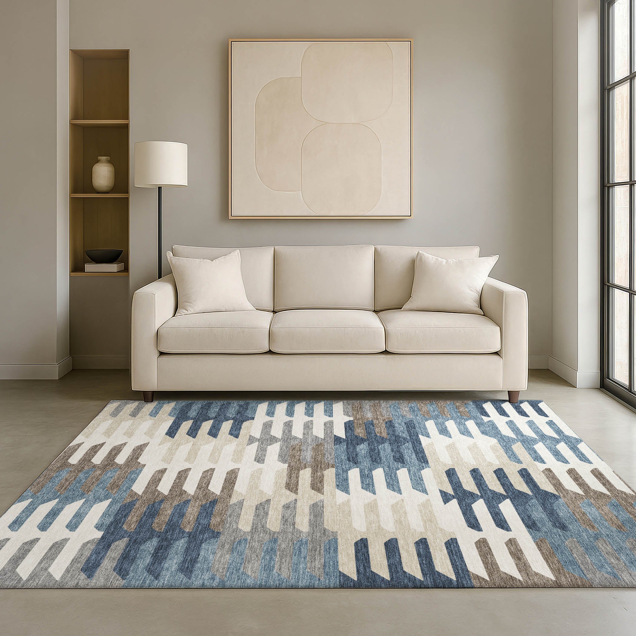 Lisbon Machine Washable Transitional Denim Blue Rug 3' x 5' #shape_Rectangle