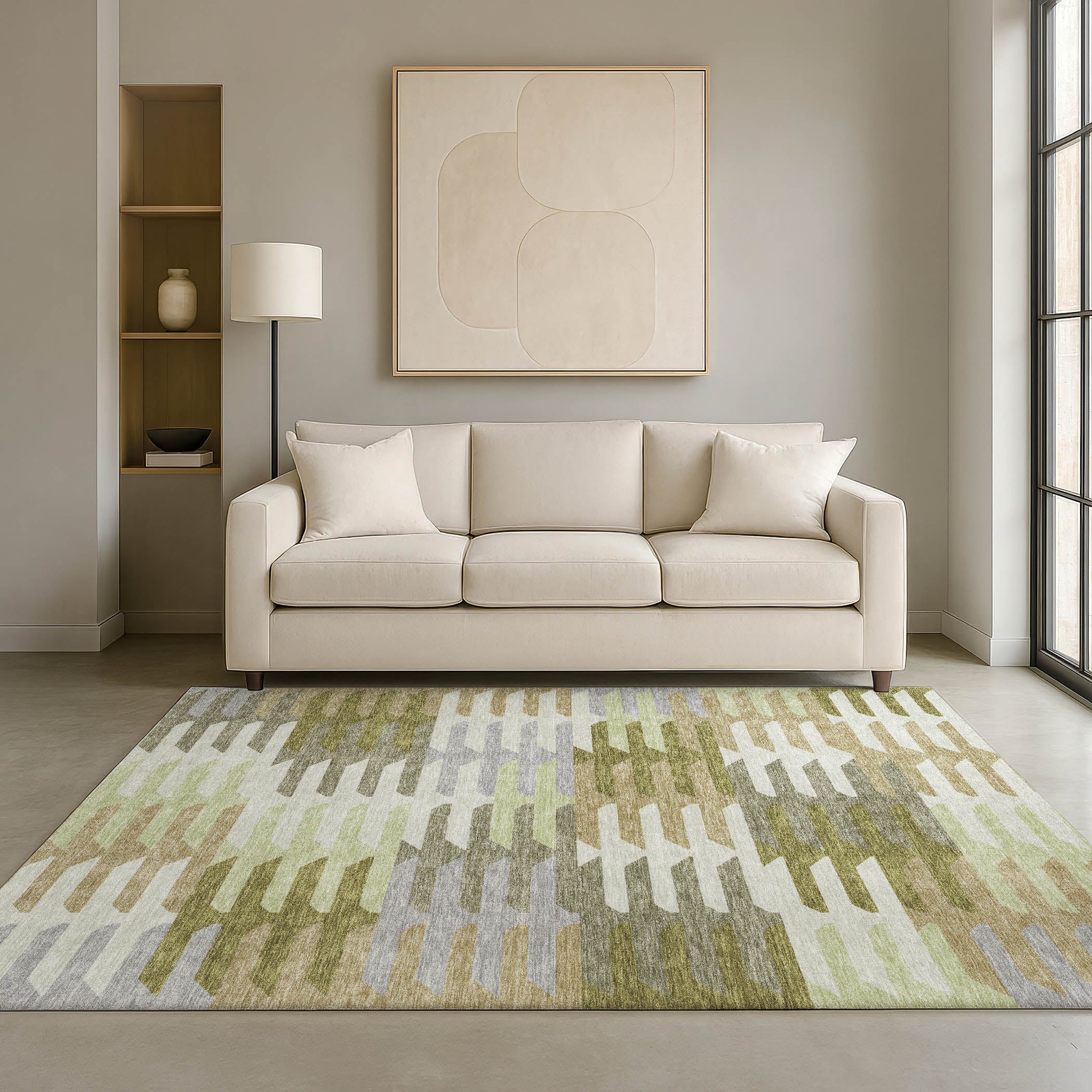 Lisbon Machine Washable Transitional Fern Green Rug 3' x 5' #shape_Rectangle