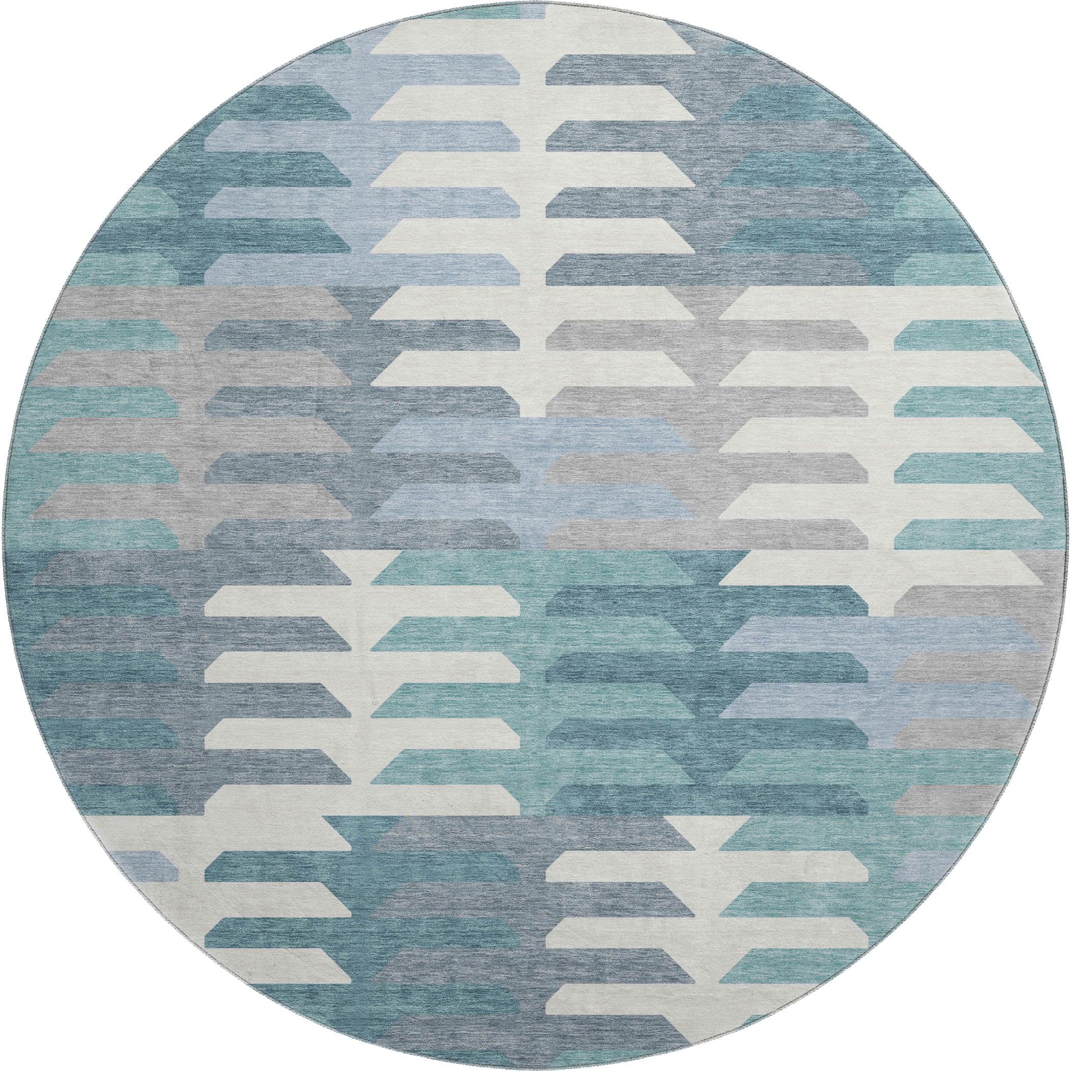 Lisbon Machine Washable Transitional Teal Rug 8' x 8' #shape_Round