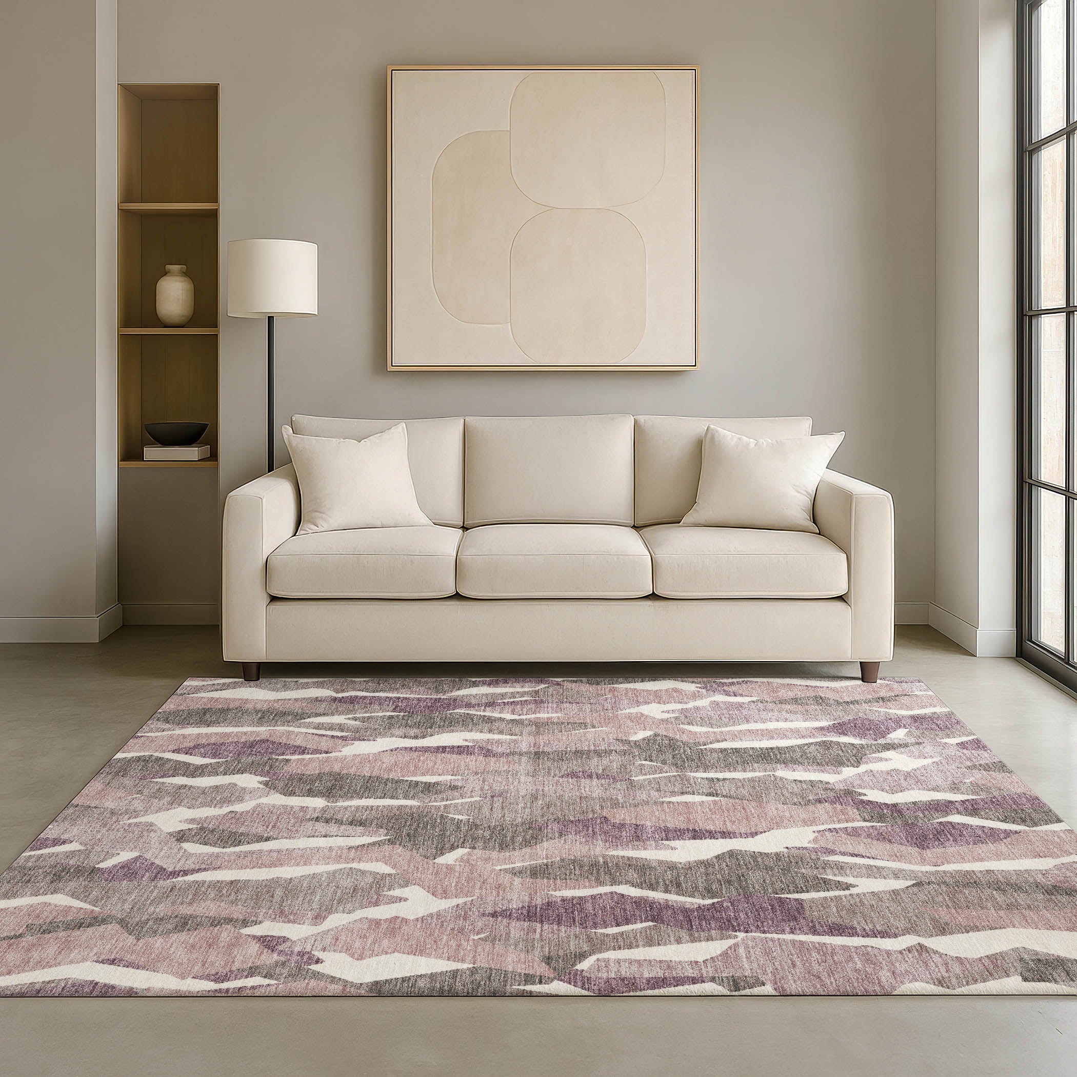 Lima Machine Washable Transitional Blush Pink Rug 3' x 5' #shape_Rectangle
